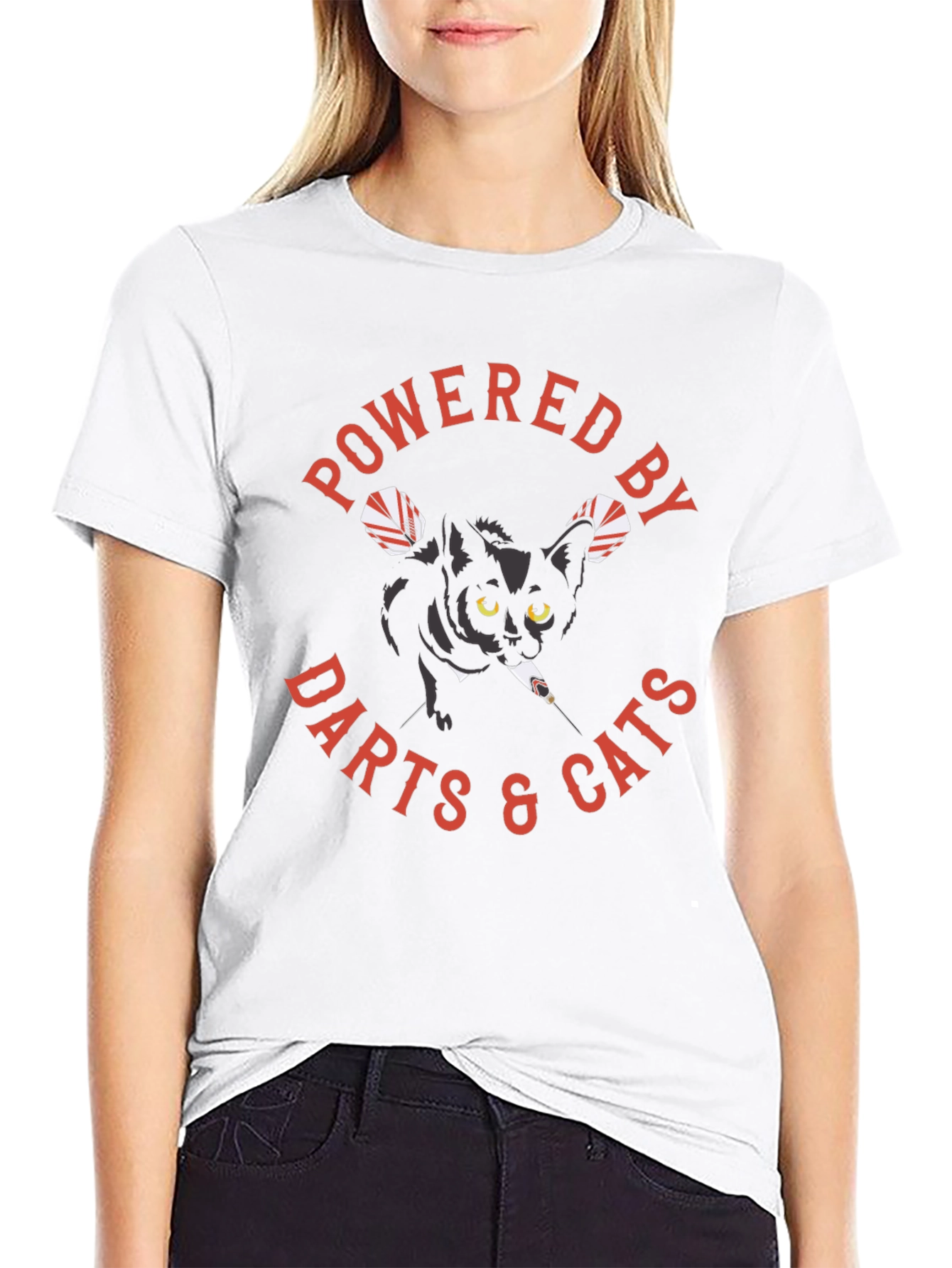 Black Powered by Darts & Cats Graphic Tee view 9