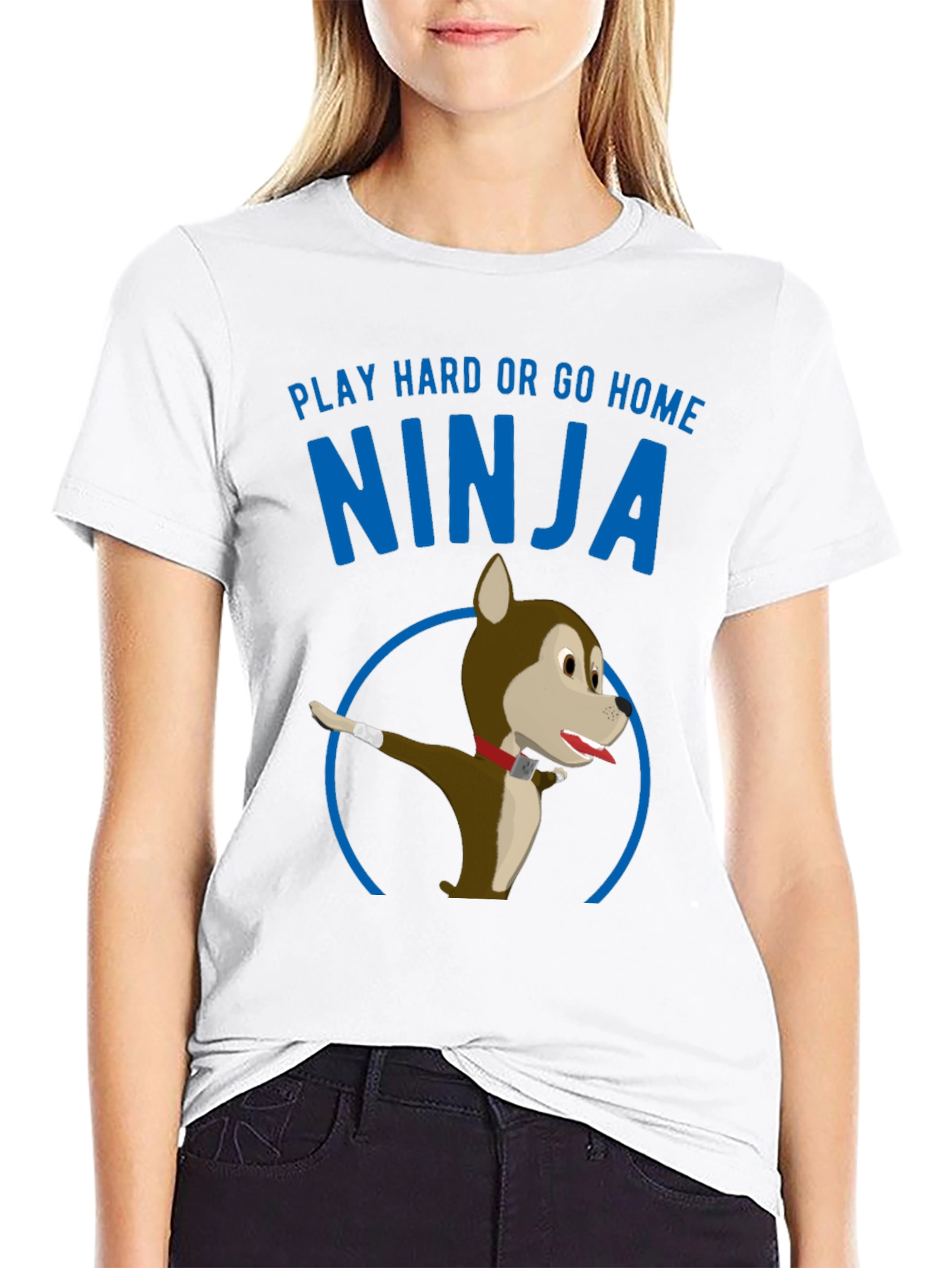 Black Play Hard Ninja Dog Graphic Tee view 9