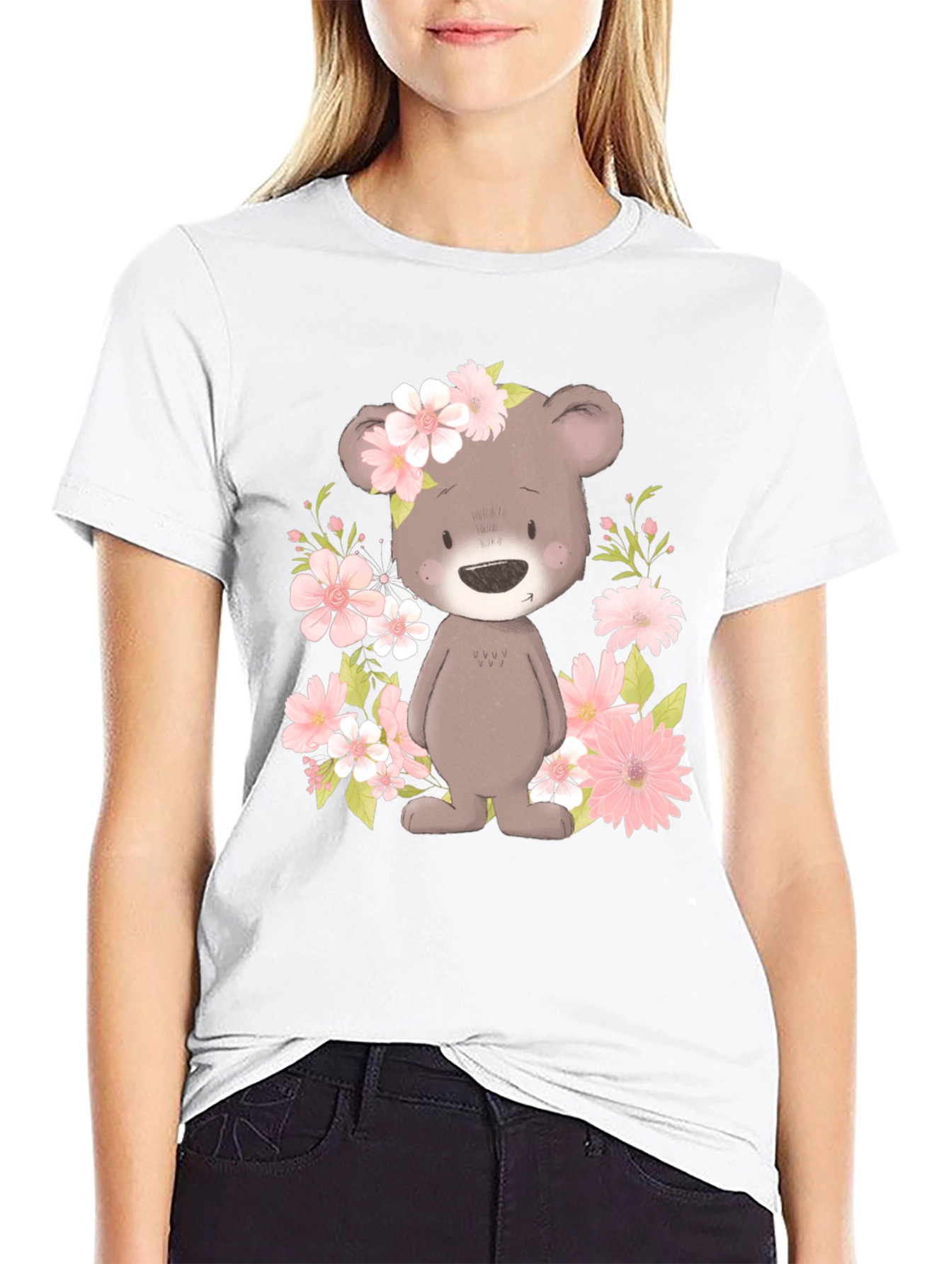 Black Floral Bear Graphic Tee view 9