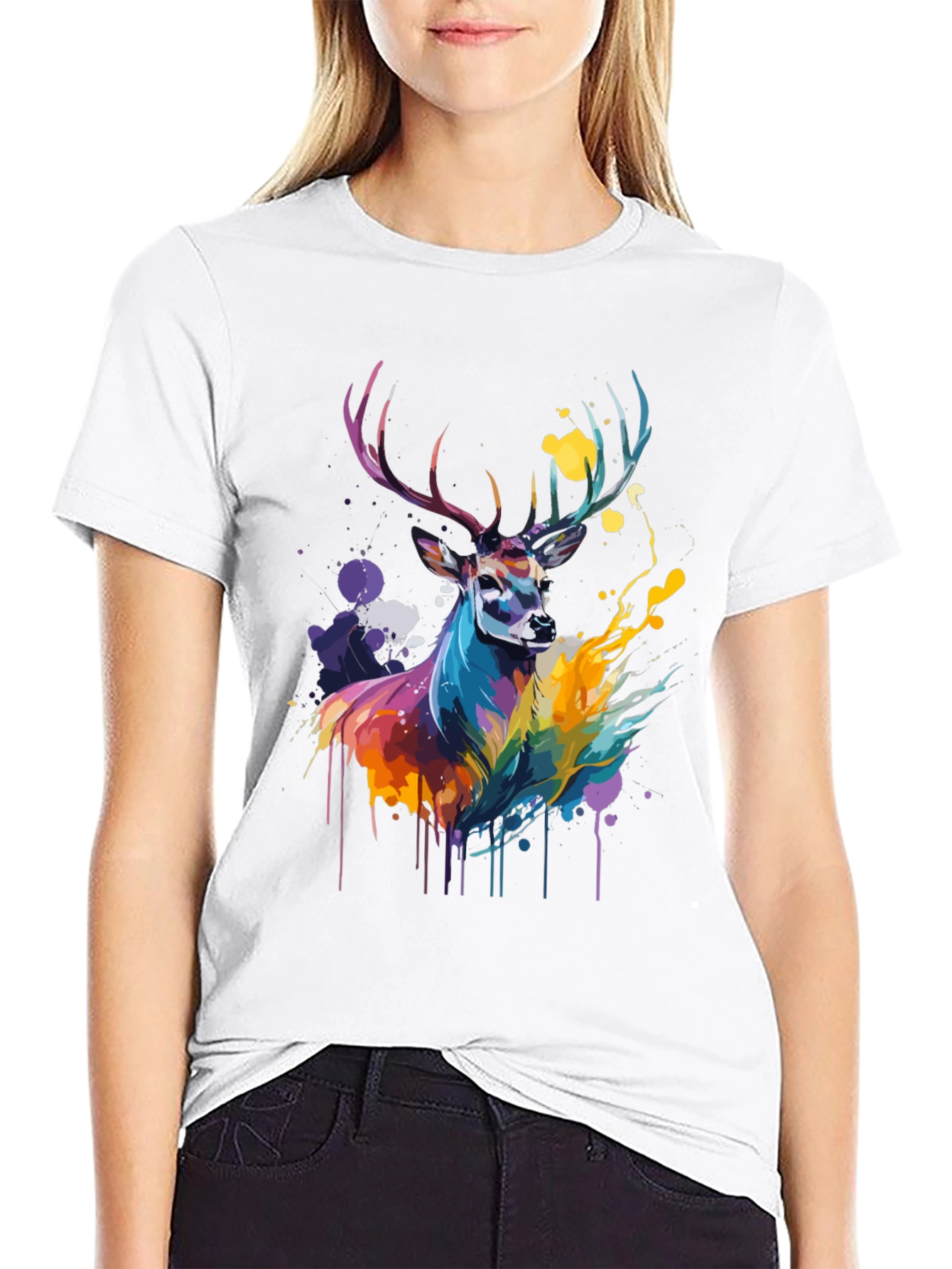 Black Colorful Deer Graphic Tee - Men's Black T-Shirt view 9