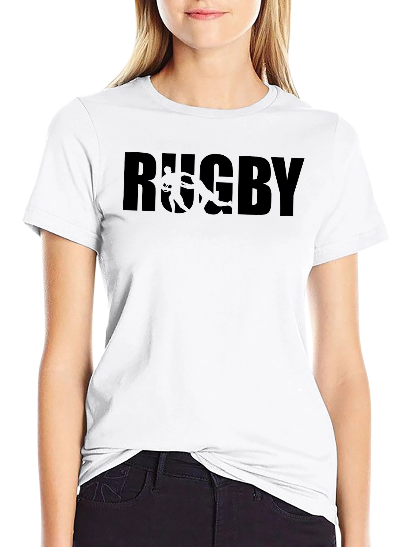 Black Rugby Graphic Tee - Black Cotton T-Shirt view 9