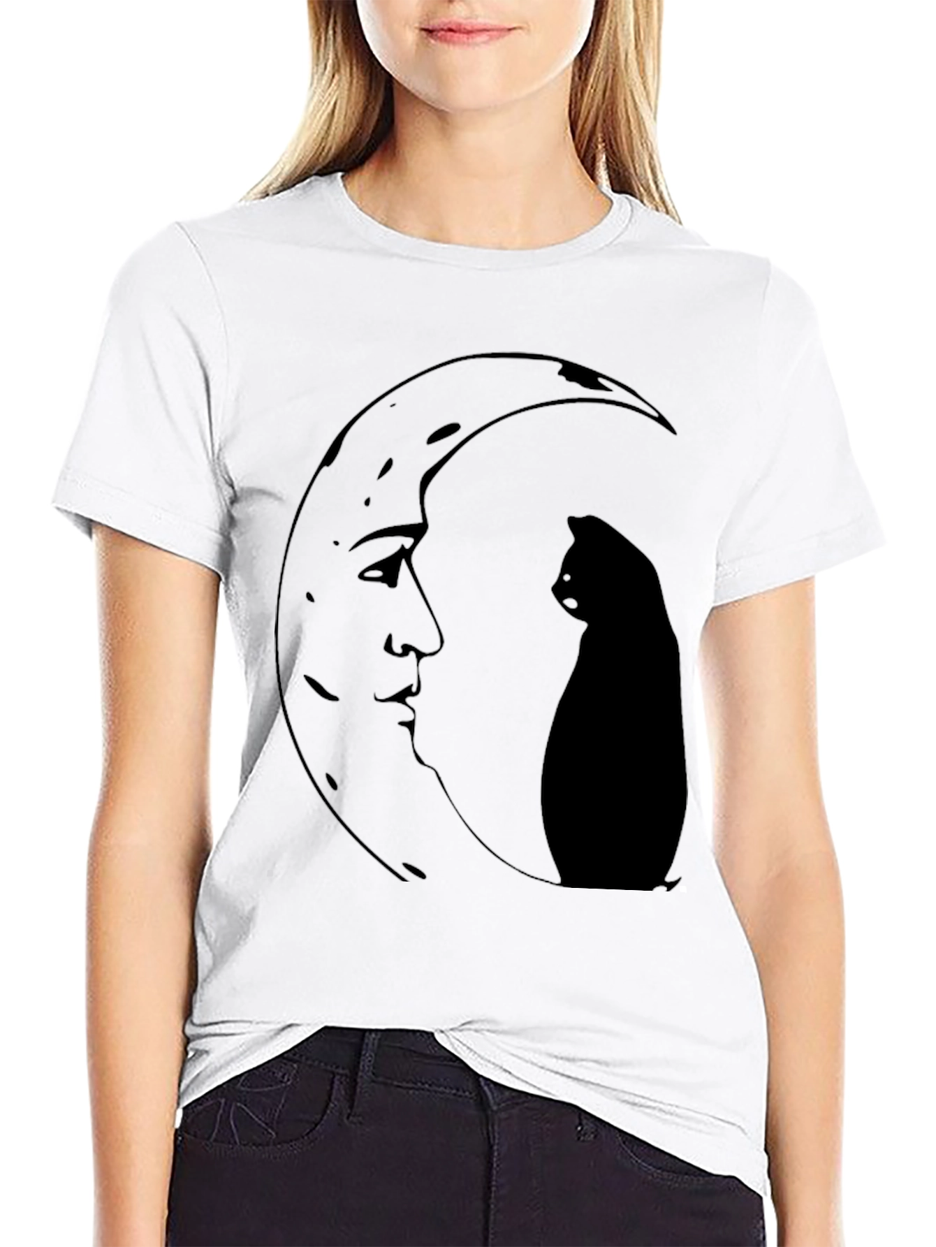 Black Moon Cat Graphic Tee - Black view 9