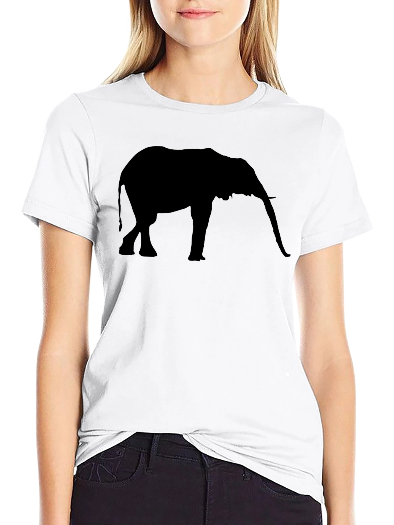 Black Elephant Silhouette Graphic Tee - Black Cotton T-Shirt view 9