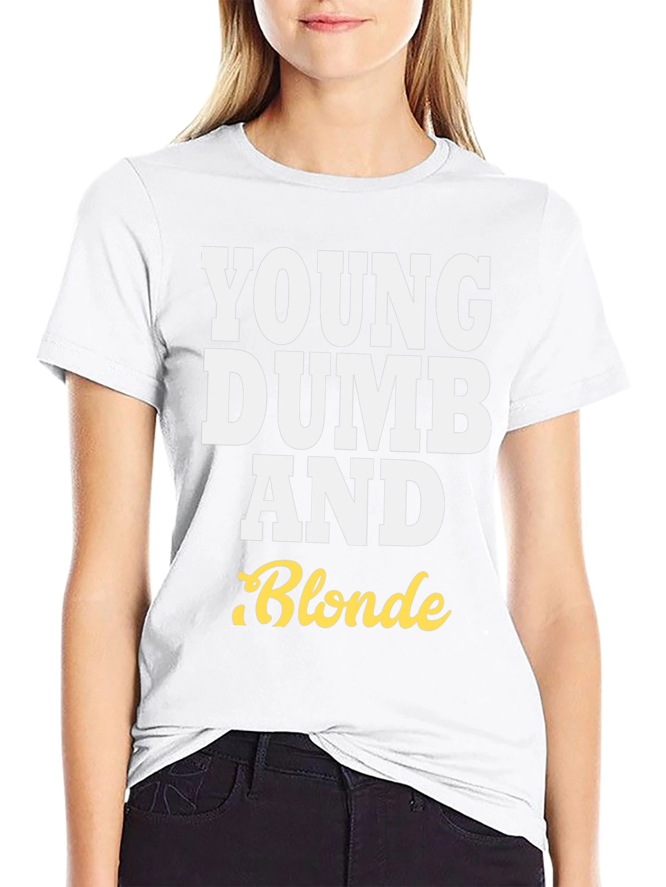 Black Young Dumb and Blonde T-Shirt - Funny Tee view 9