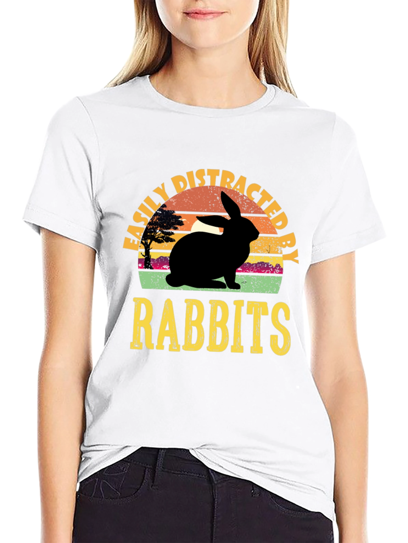 Black Easily Distracted By Rabbits T-Shirt view 9