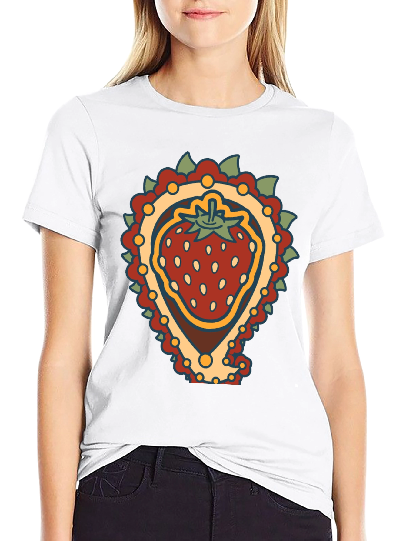 Black Strawberry Paisley T-Shirt - Unique Fruit Graphic Tee view 9