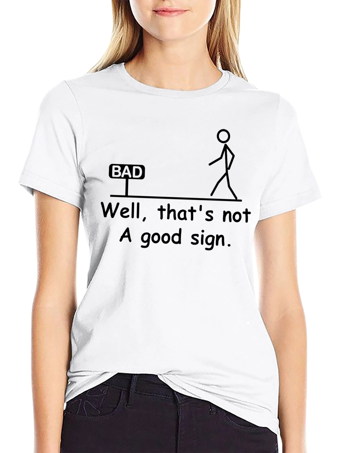 Black Humorous Graphic T-Shirt - "Bad Sign" Design view 9