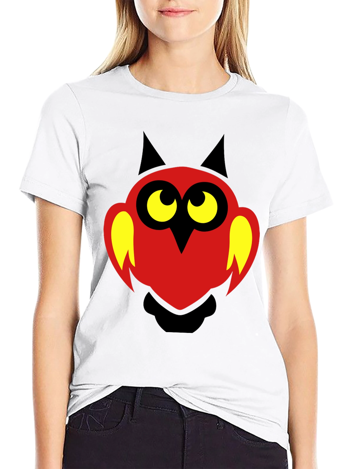 Black Cartoon Owl Graphic Print T-Shirt - Black view 9