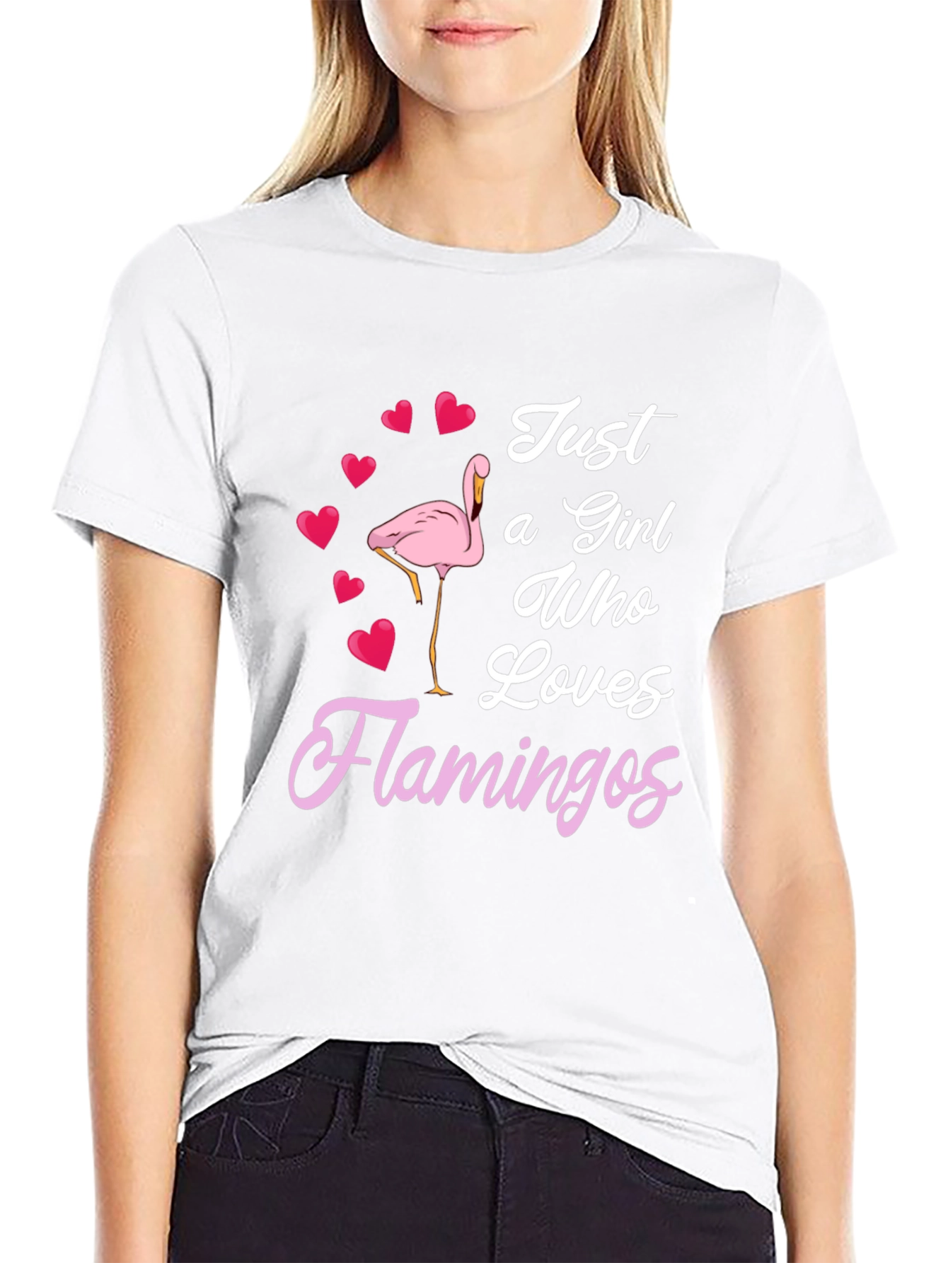 Black Just a Girl Who Loves Flamingos T-Shirt view 9