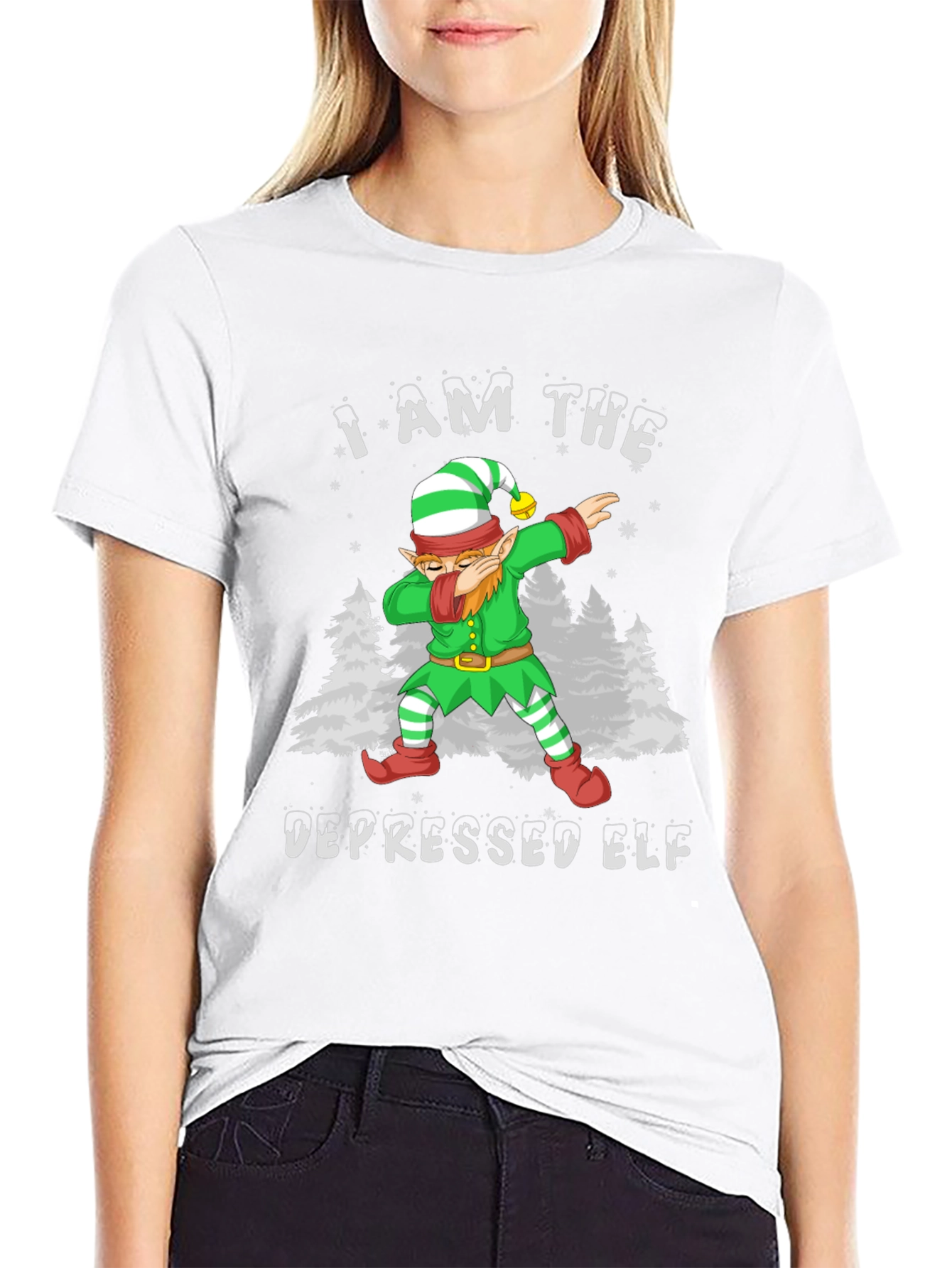 Black Depressed Elf Dab Funny Christmas T-Shirt view 9