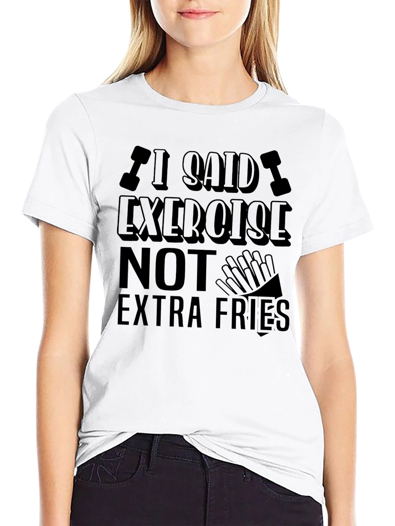 Black Exercise Not Extra Fries T-Shirt - Gym & Foodie Fun view 9