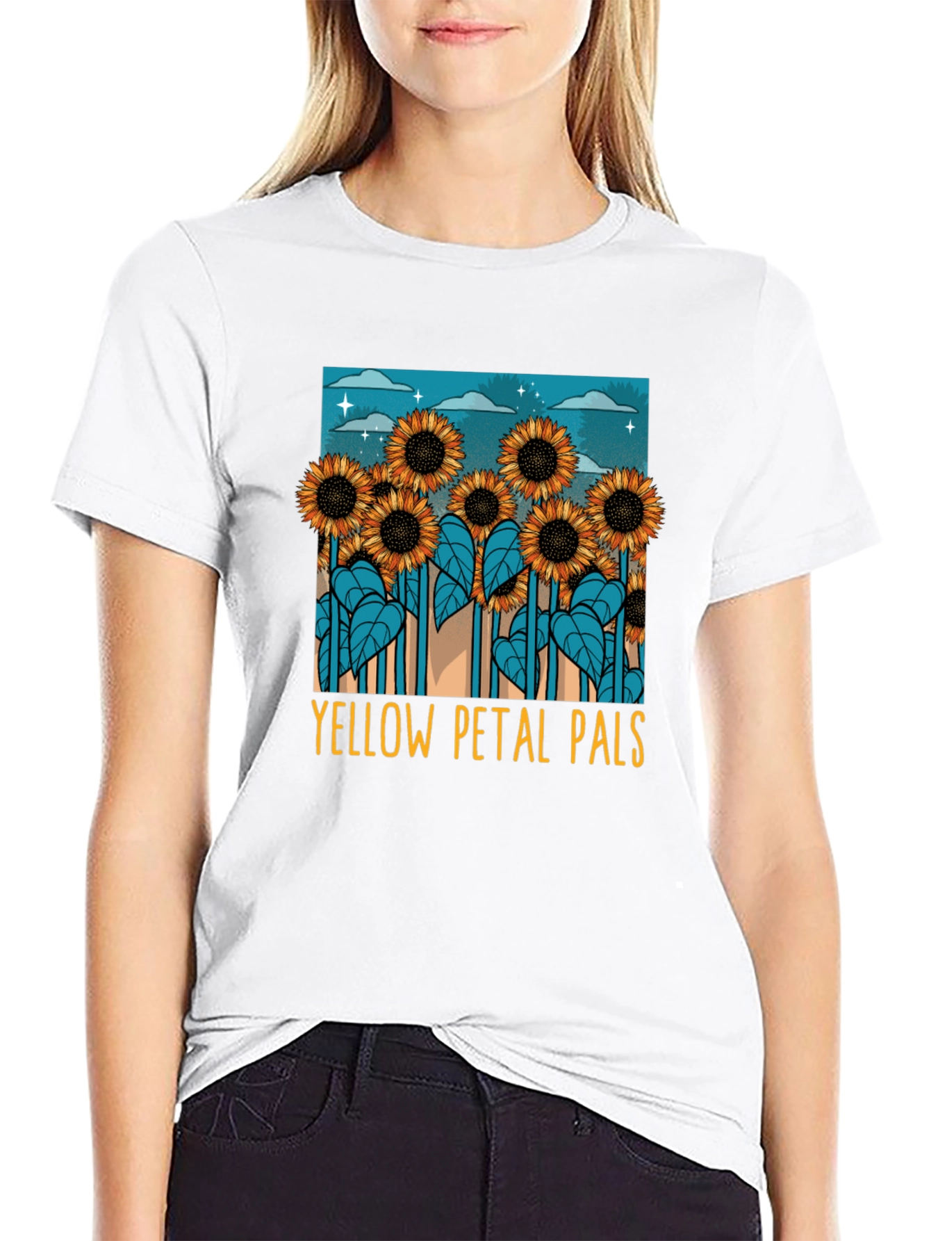 Black Sunflower Graphic Tee - Yellow Petal Pals T-Shirt view 9