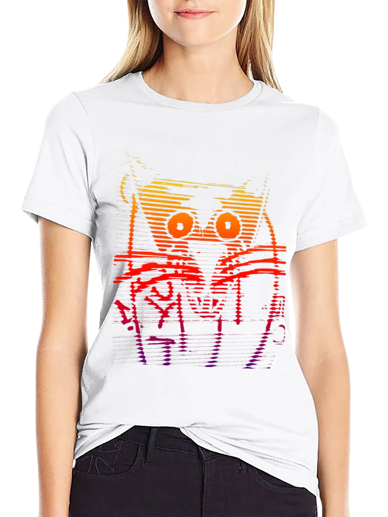 Black Retro Glitch Cat Graphic T-Shirt view 9
