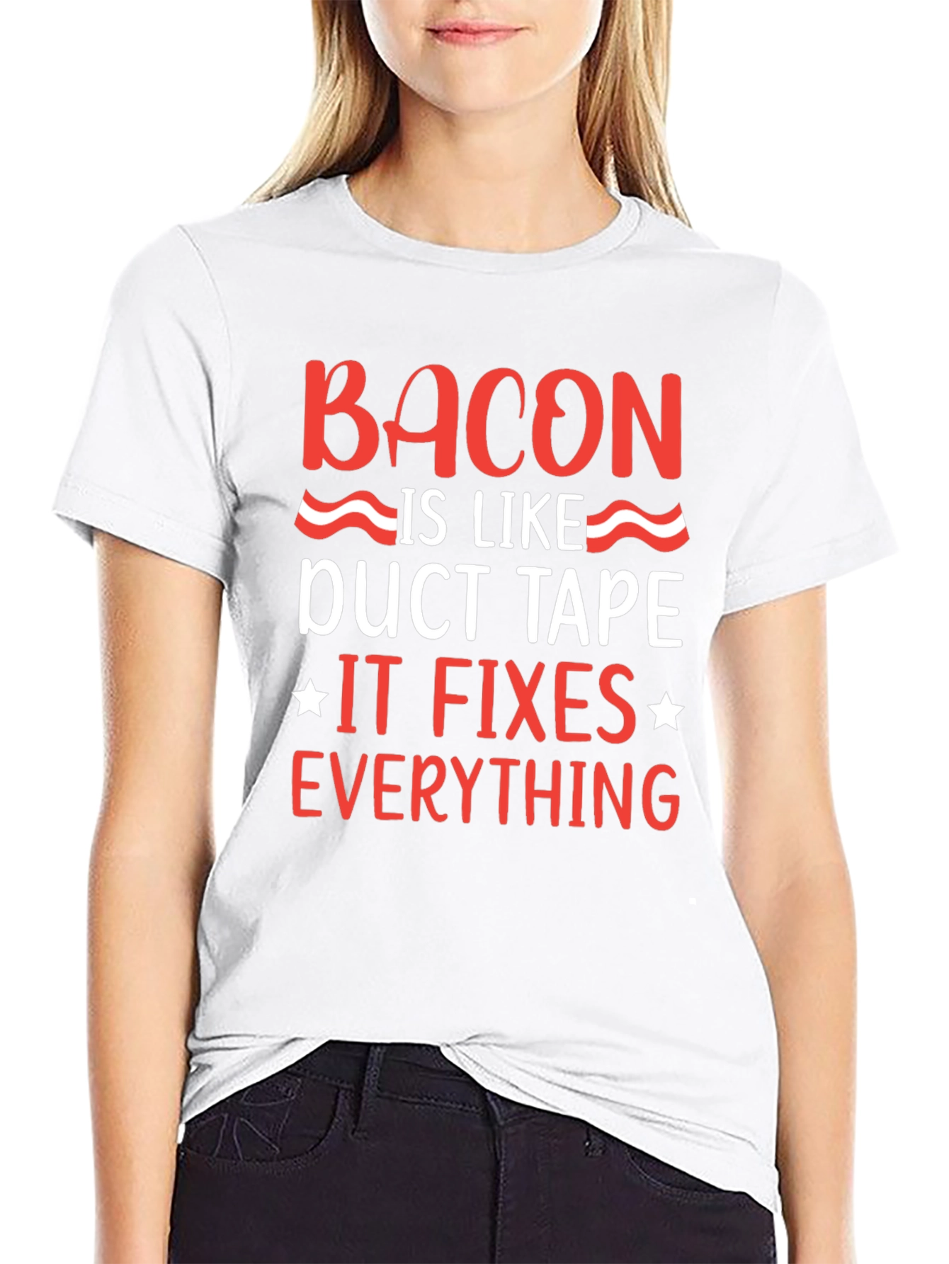 Bacon Duct Tape Fixes Everything Black Graphic Tee - 9