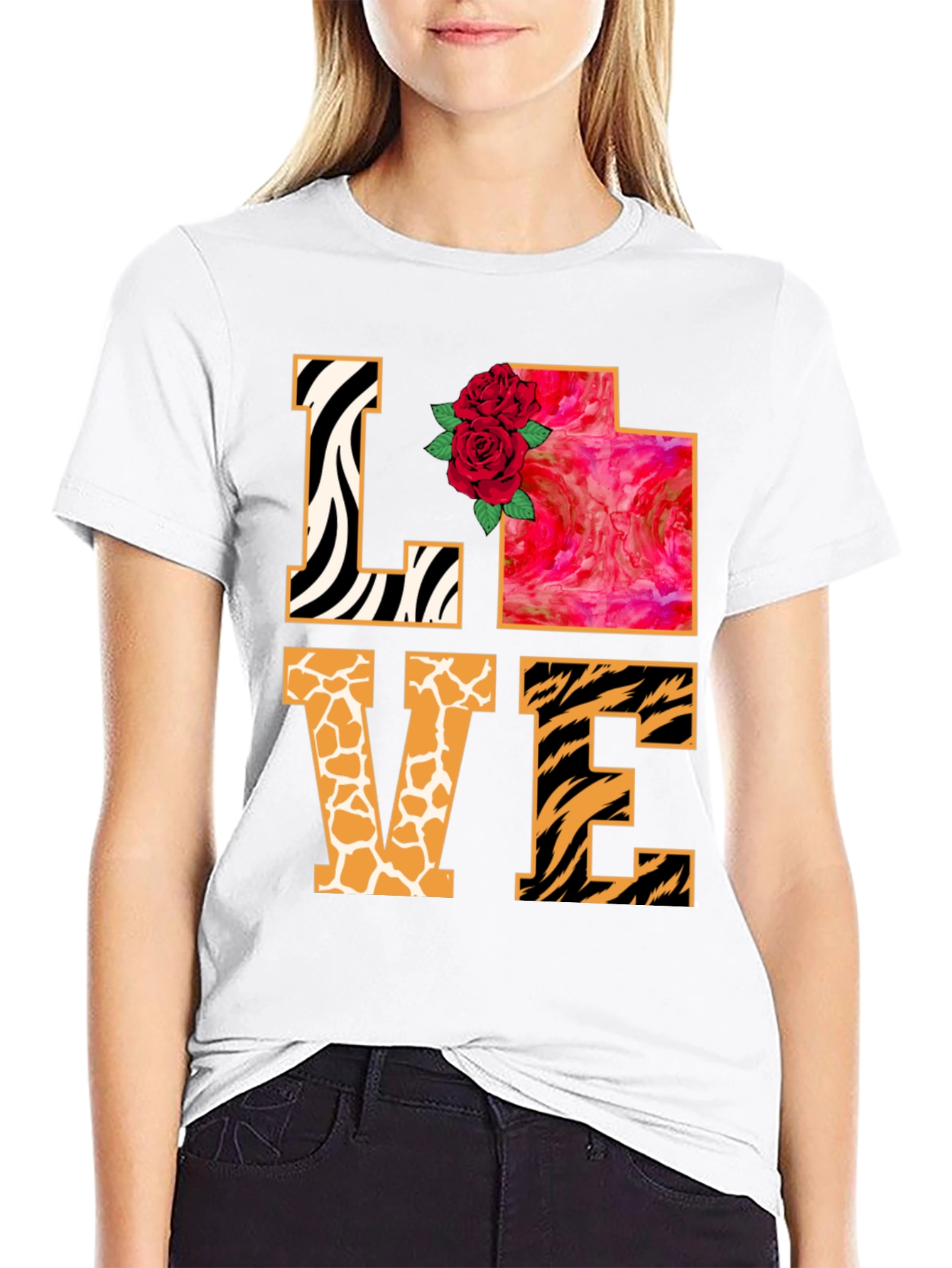 Black LOVE Animal Print Graphic T-Shirt view 9