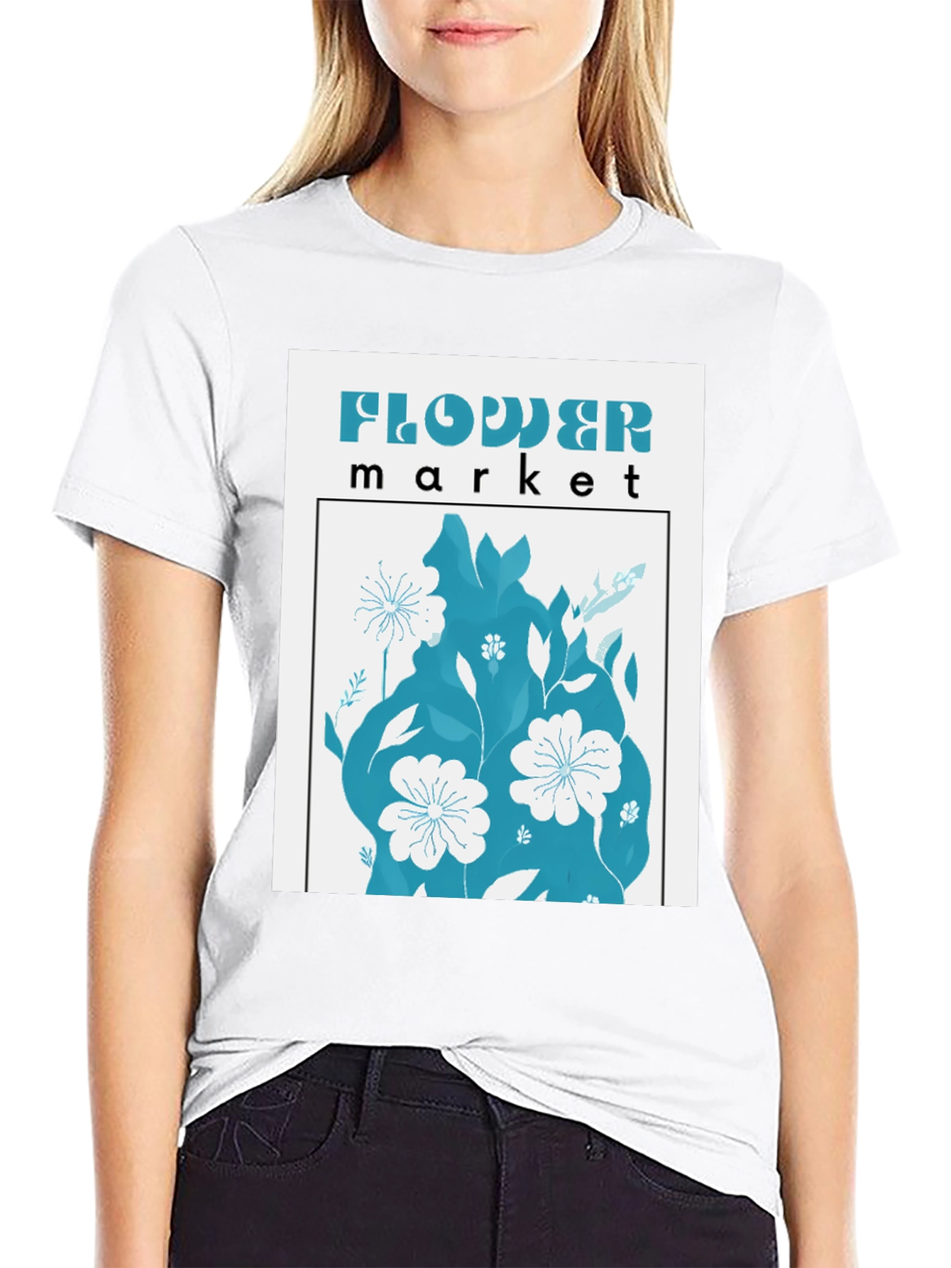 Black Floral Market Graphic Tee - Soft Cotton Blend T-Shirt view 9