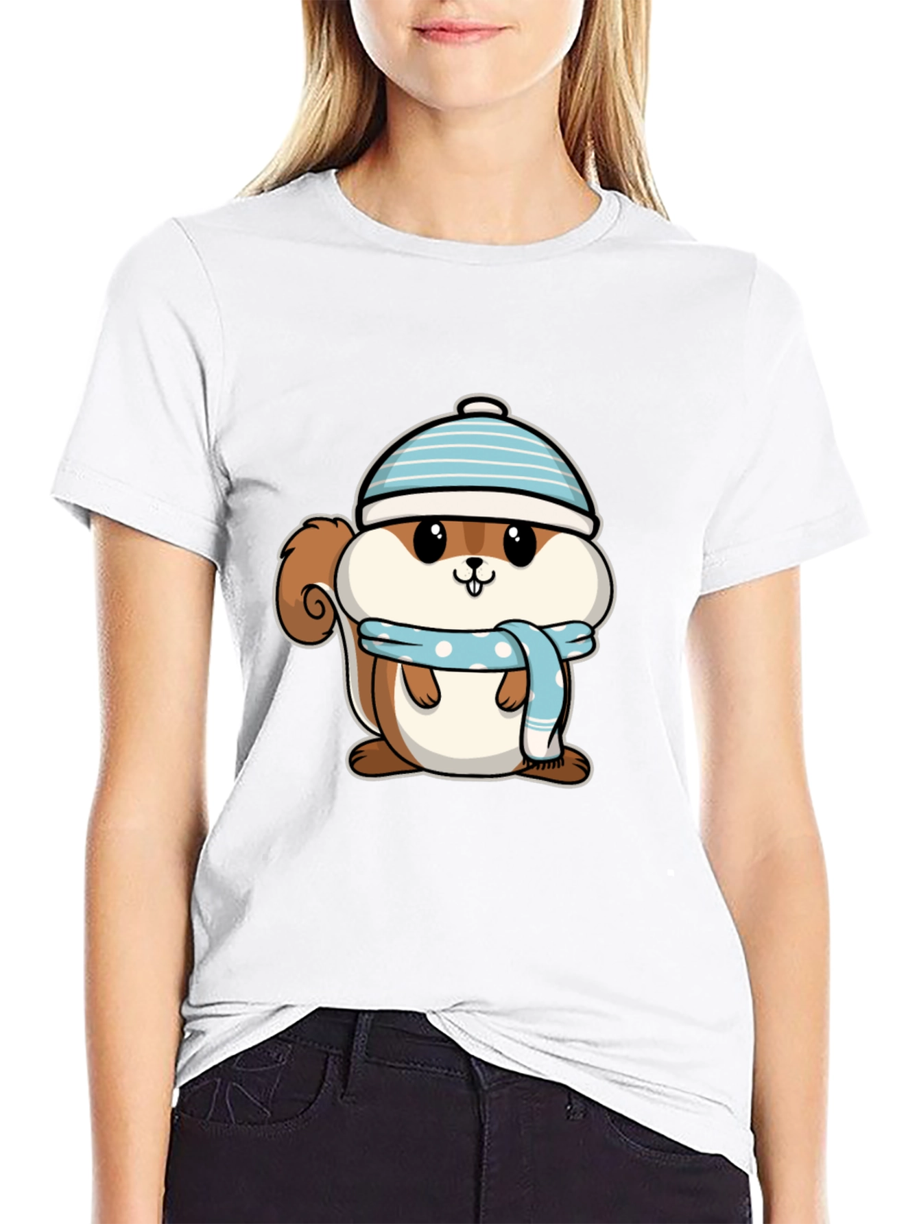 Black Cute Squirrel in Hat T-Shirt - Black view 9