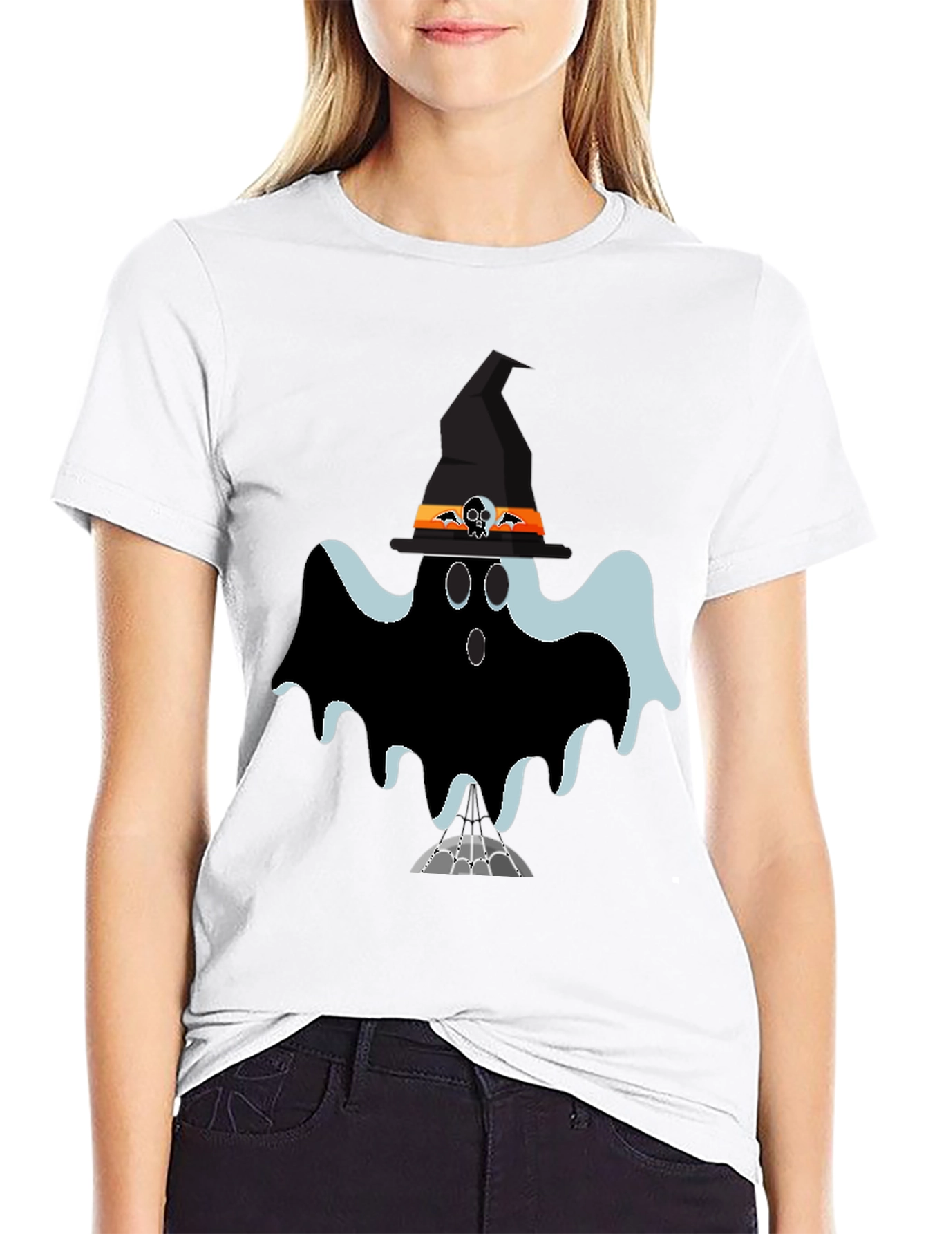 Black Halloween Ghost Tee: Spooky Season Style view 9