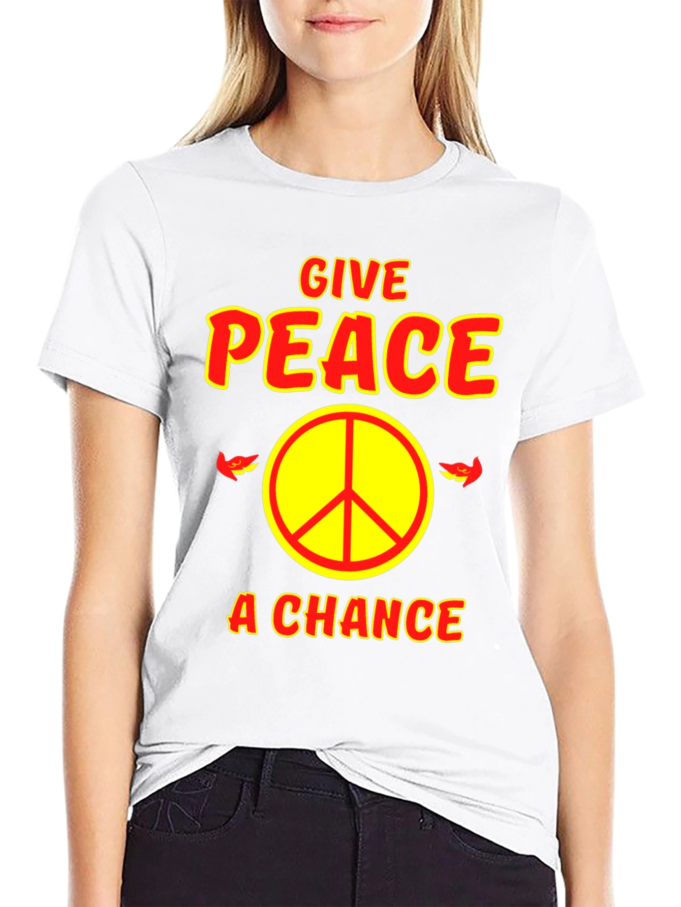 Black Give Peace A Chance Graphic T-Shirt view 9