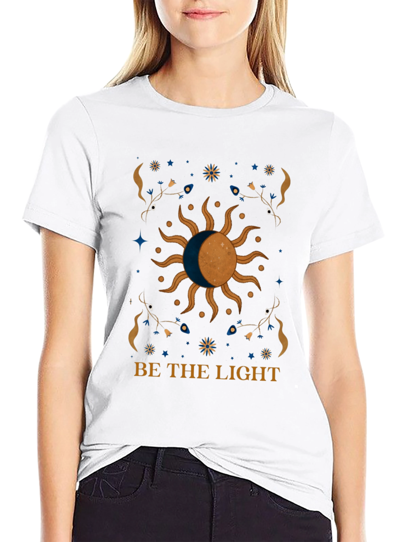 Black Celestial Sun & Moon Graphic Tee - Be The Light! view 9