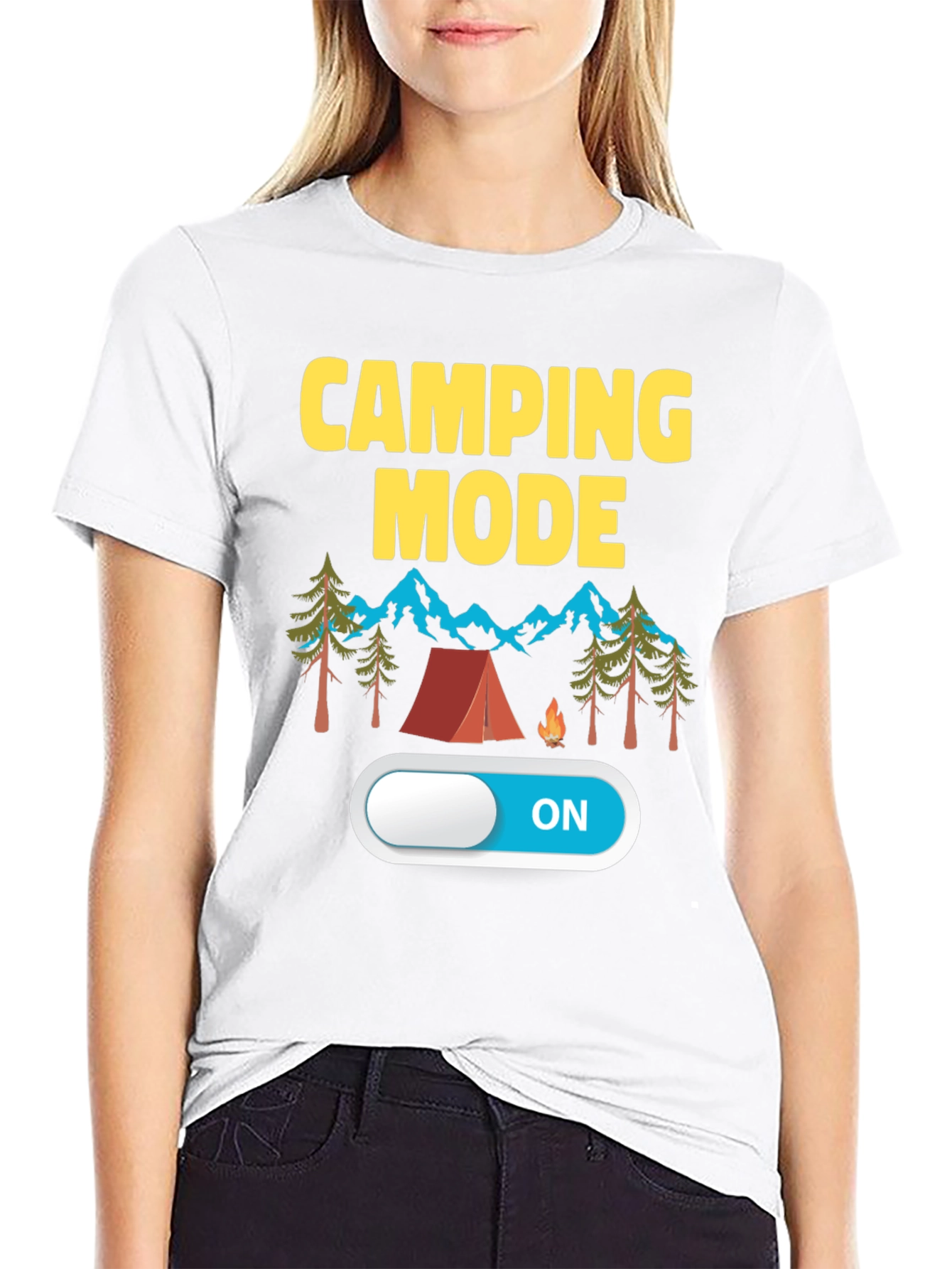 Black Camping Mode ON Black T-Shirt view 9