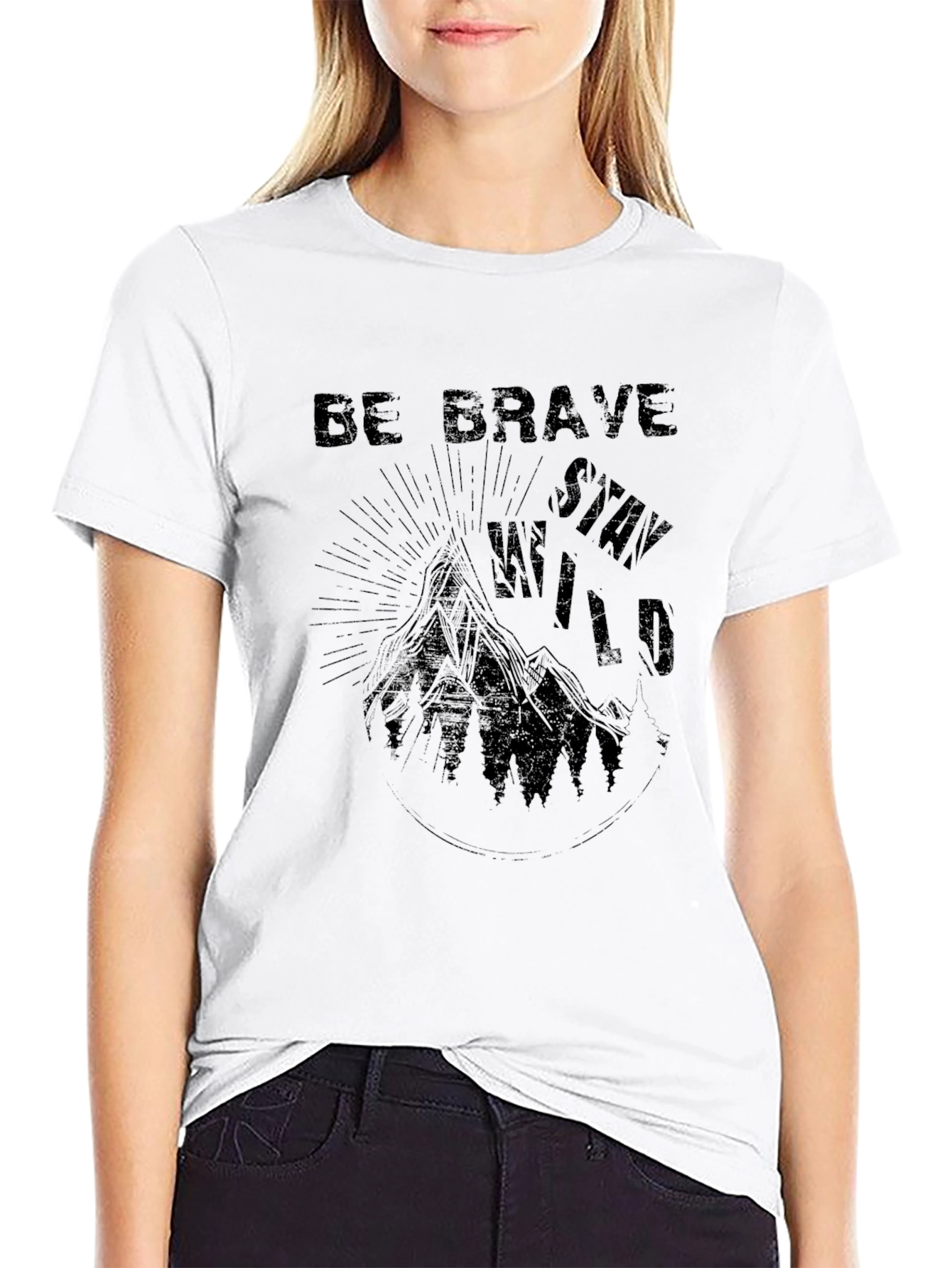 Black Be Brave Stay Wild Graphic Black T-Shirt view 9