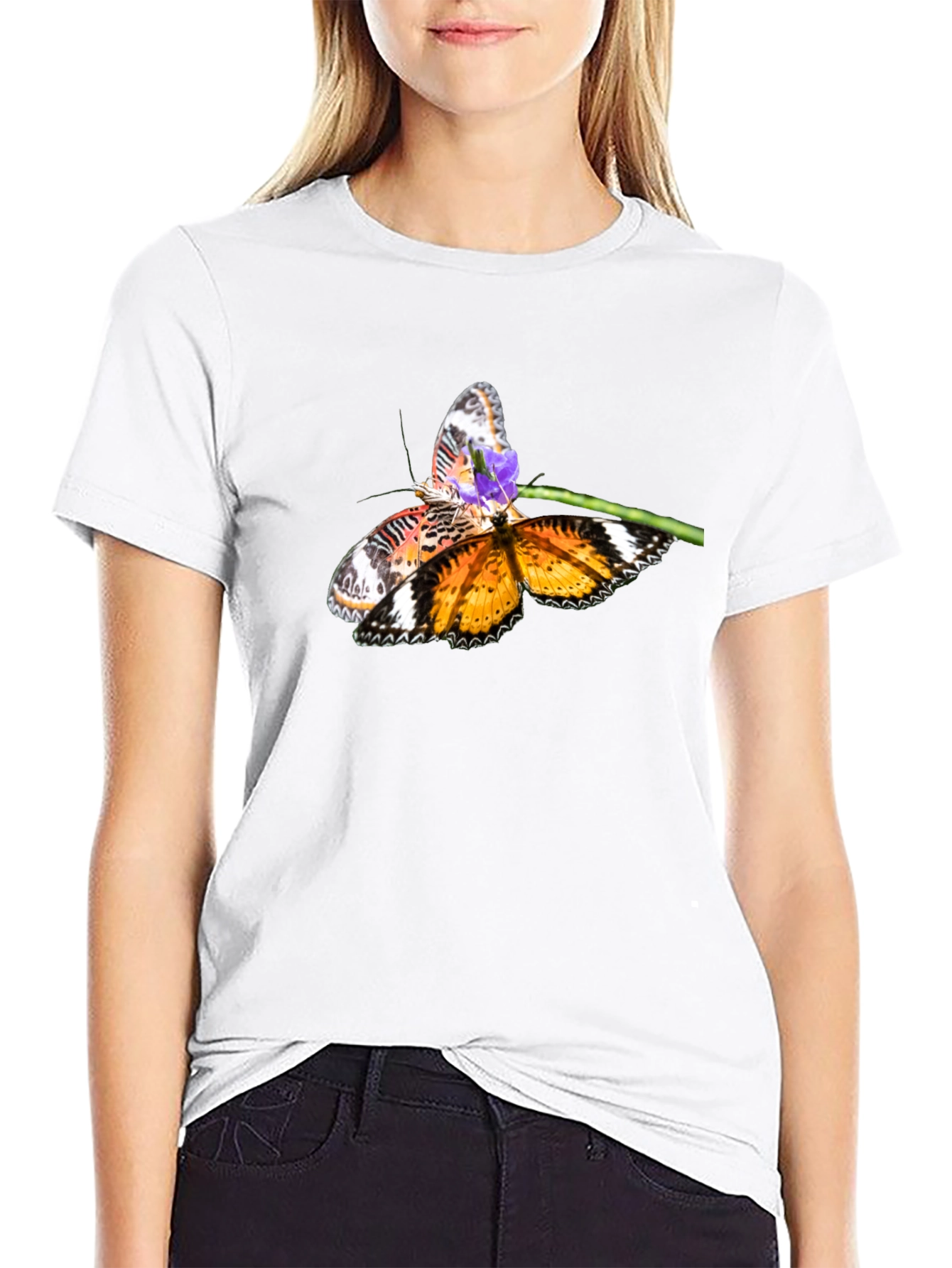 Black Butterfly Graphic Print Black T-Shirt view 9