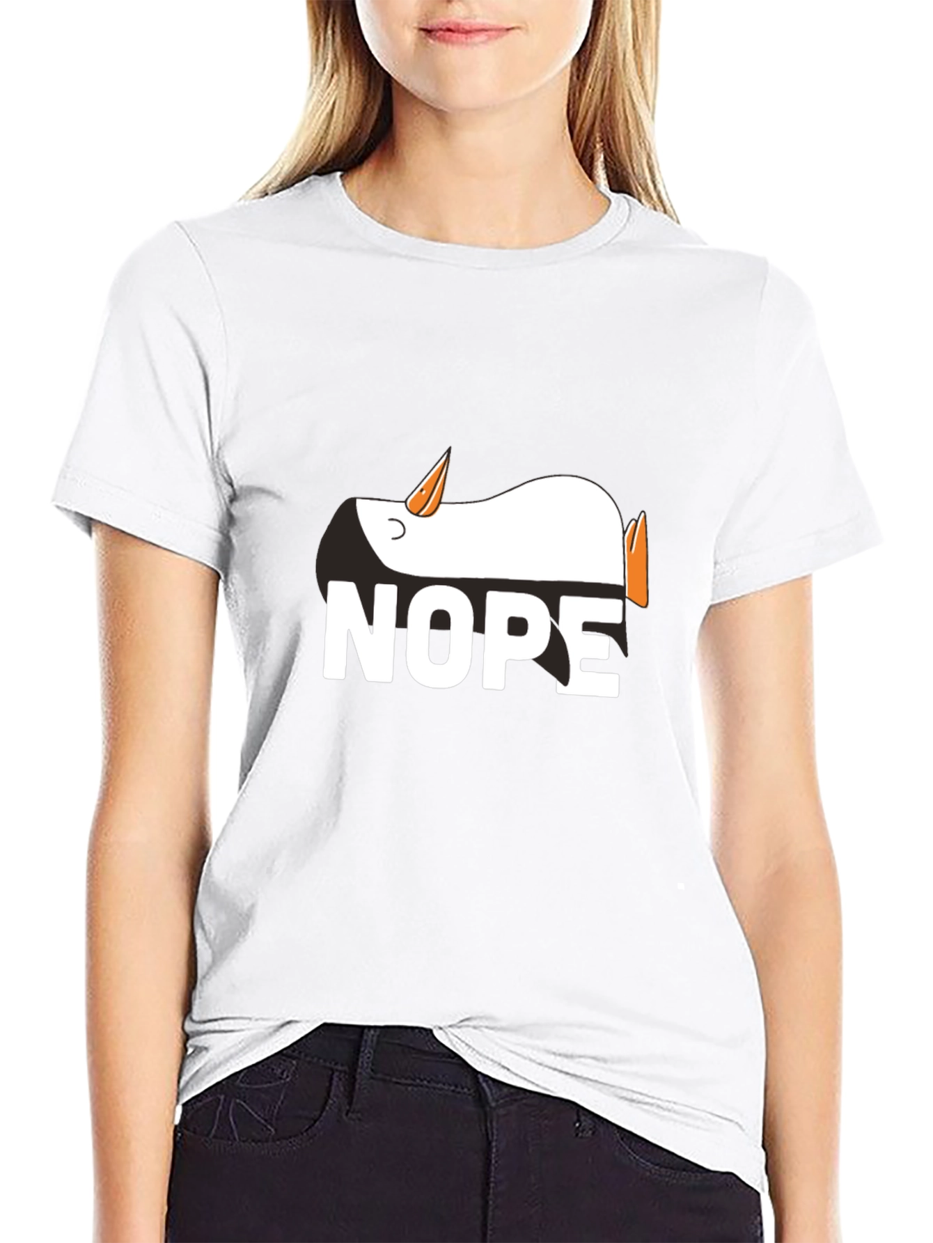 Black Nope Penguin Graphic Tee - Funny Relaxed T-Shirt view 9