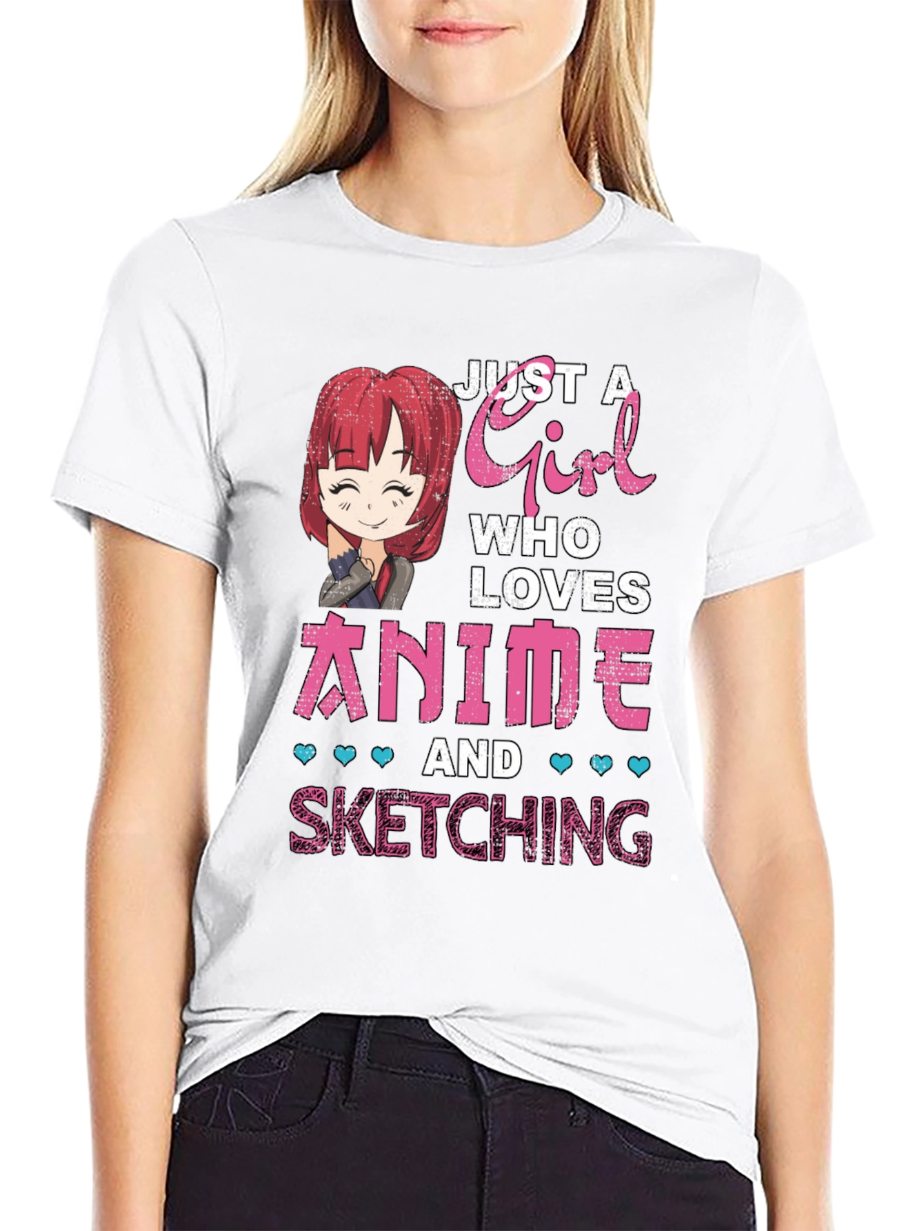 Black Anime Girl Sketching T-Shirt - Cute Manga Lover Tee view 9