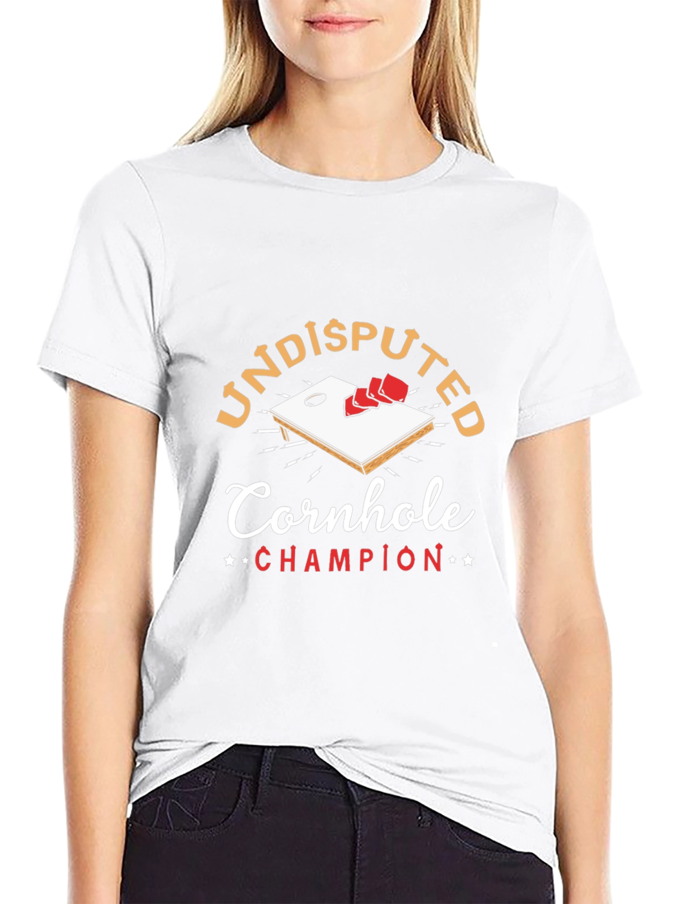Black Undisputed Cornhole Champion Graphic T-Shirt view 9
