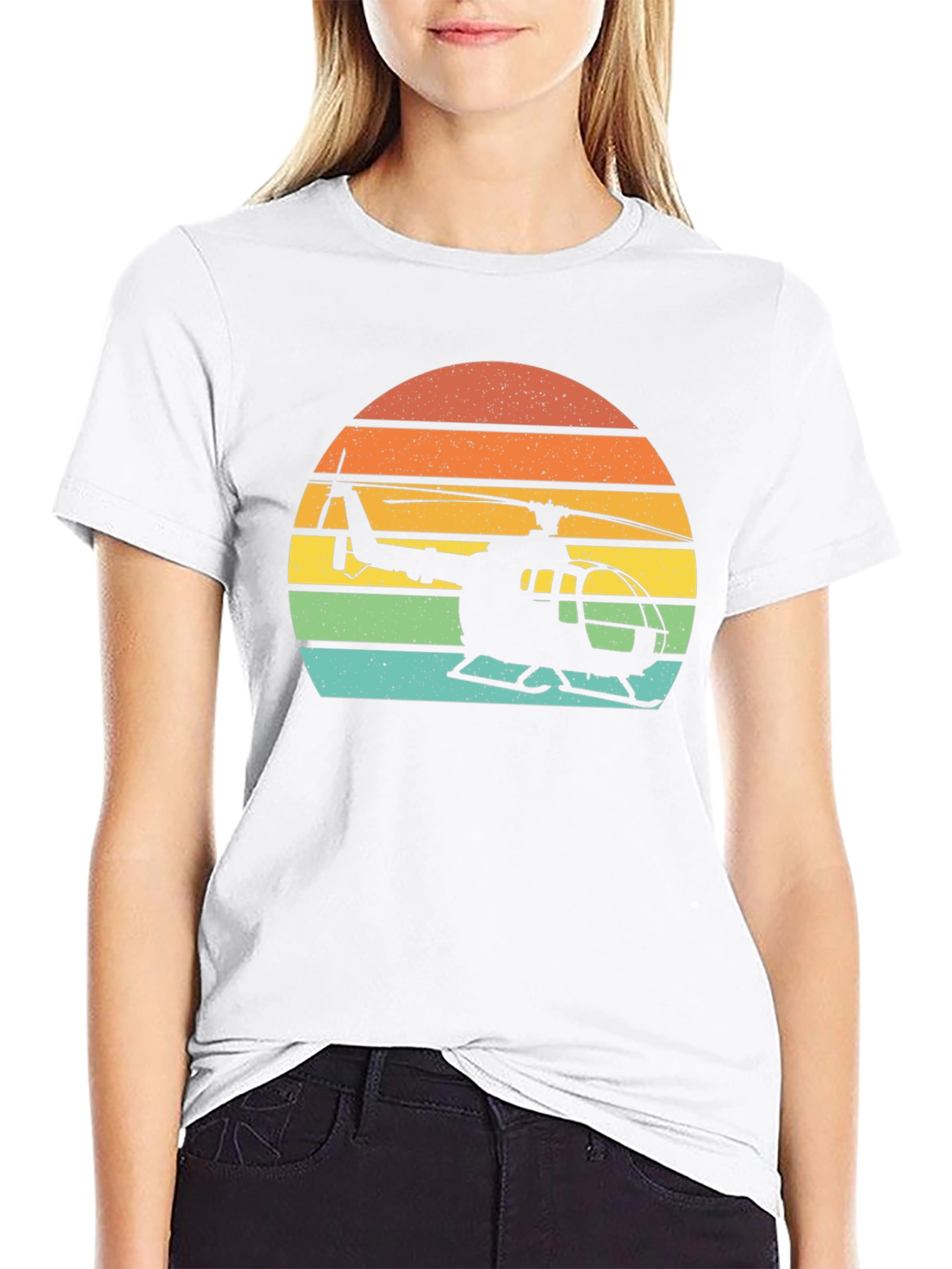 Black Vintage Helicopter Sunset Graphic T-Shirt view 9