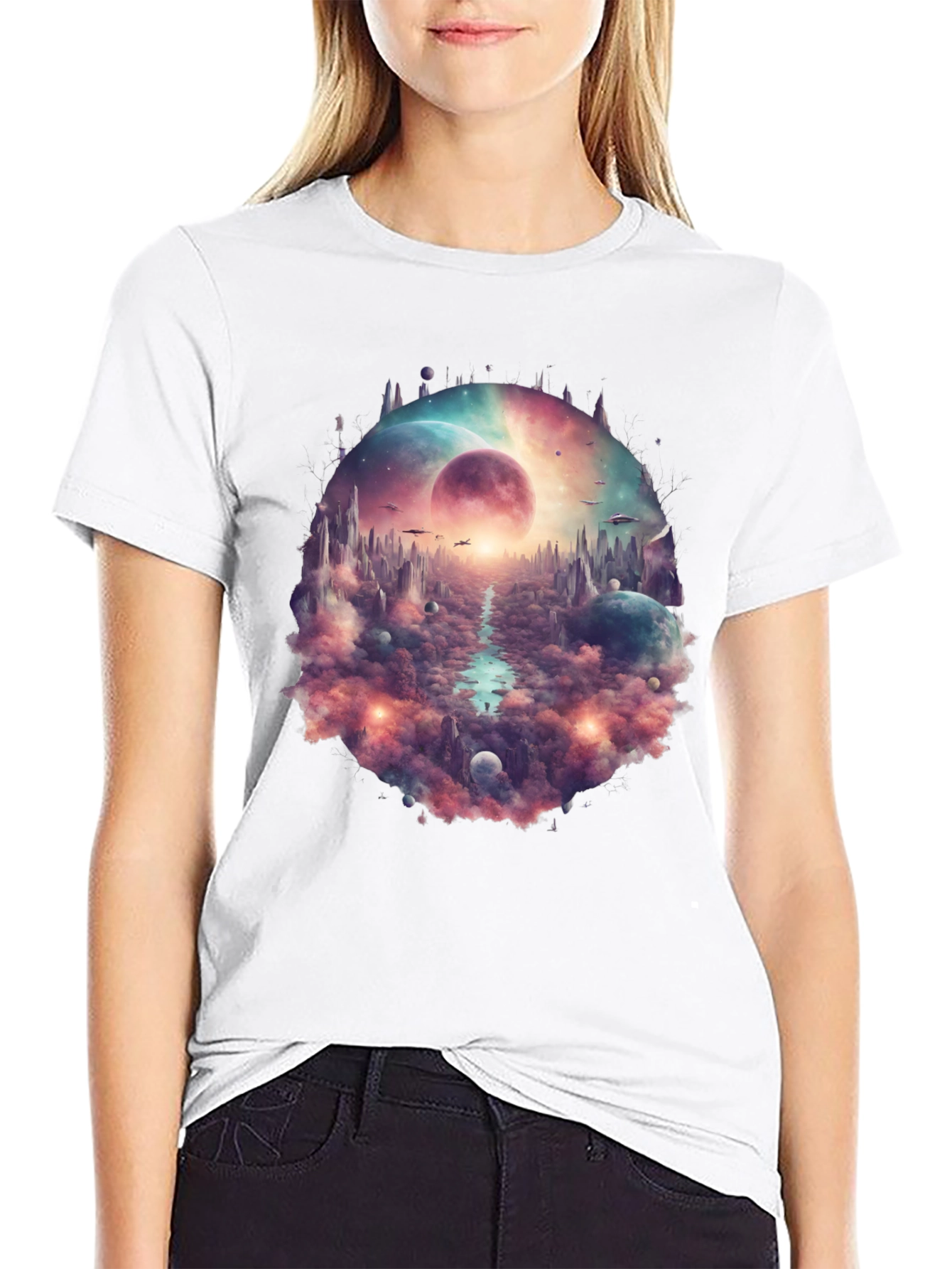 Black Sci-Fi Landscape Graphic T-Shirt view 9