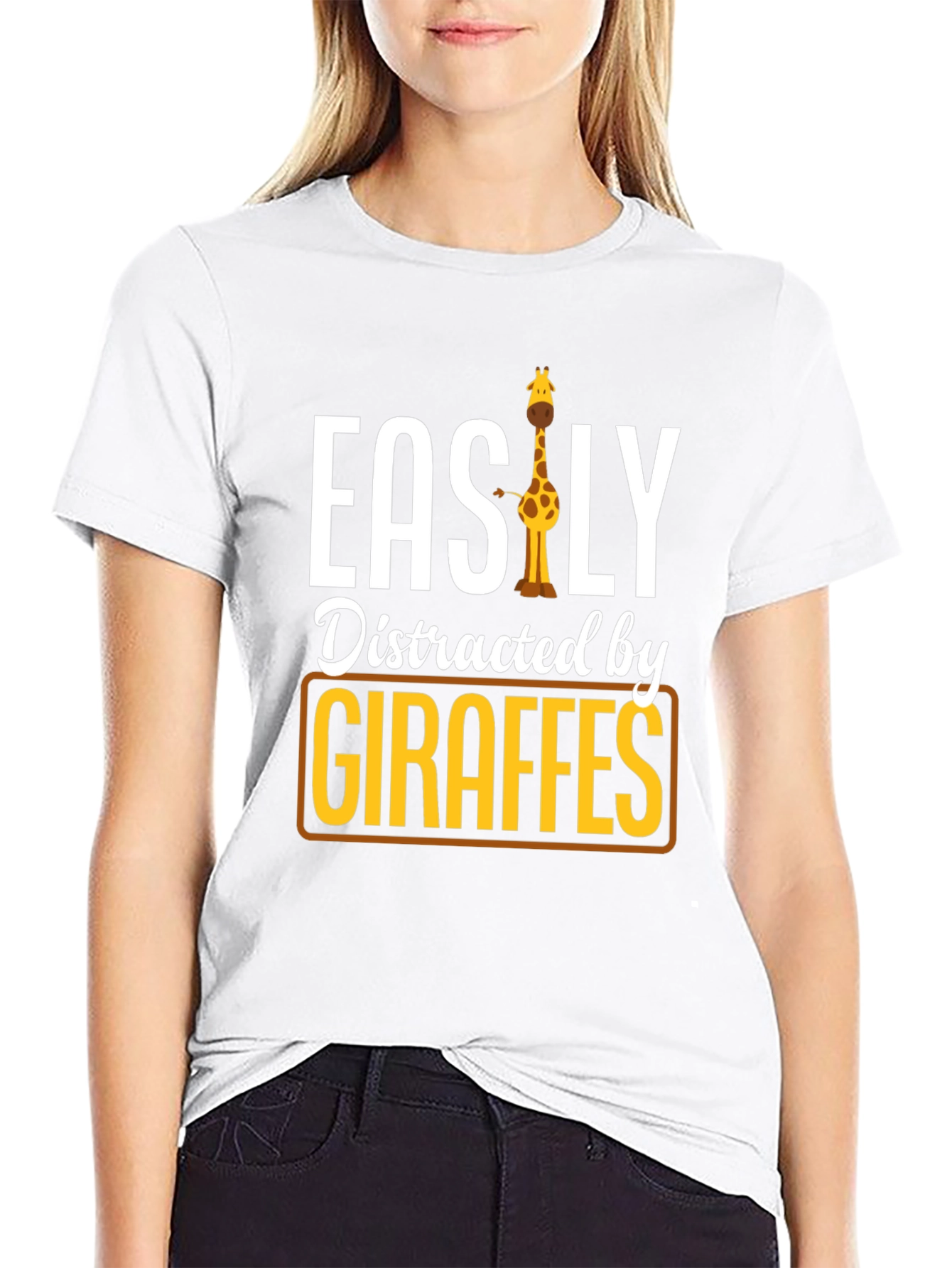 Black Easily Distracted By Giraffes T-Shirt view 9