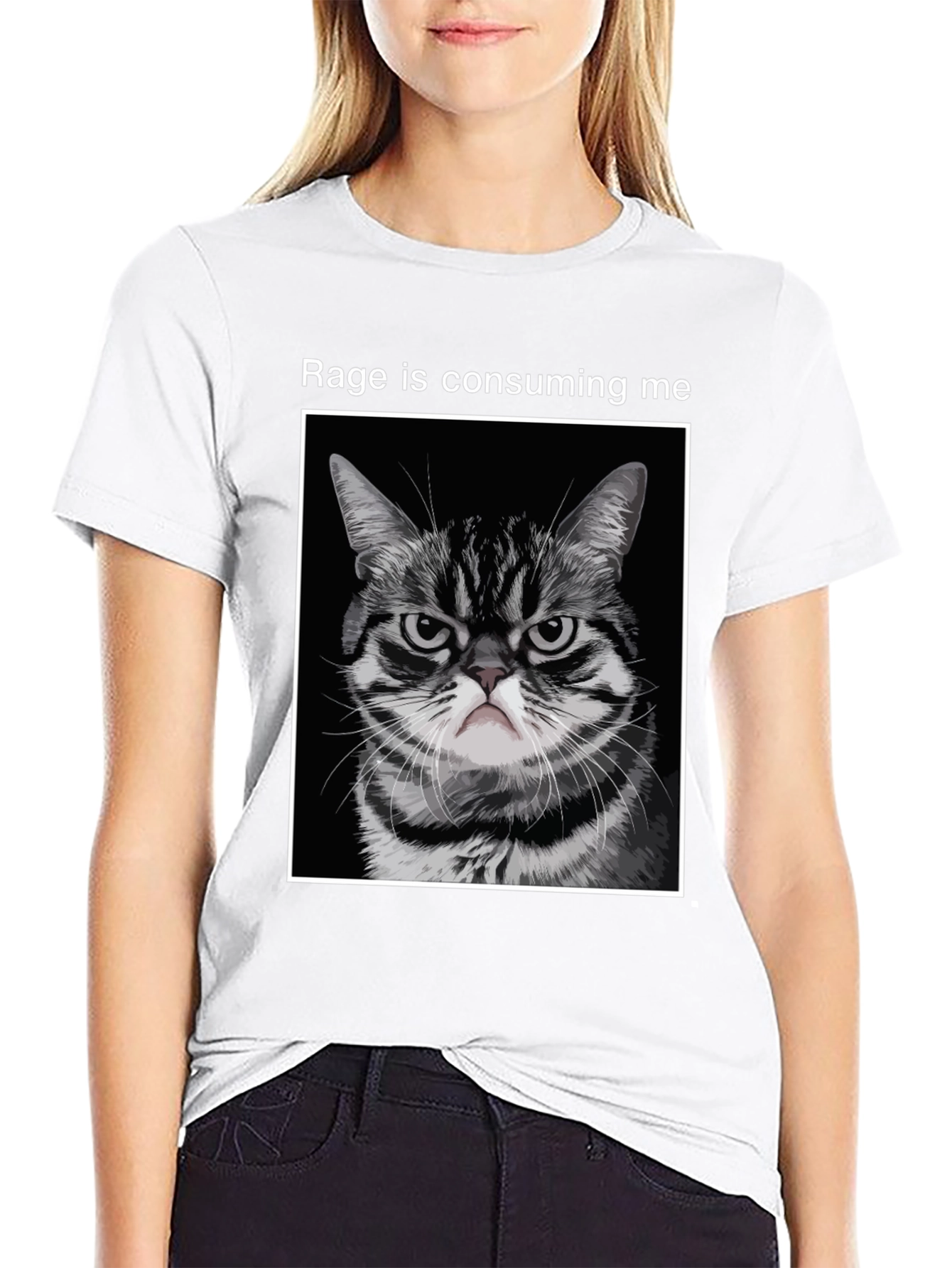 Black Rage Cat T-Shirt - Funny Angry Kitten Tee view 9