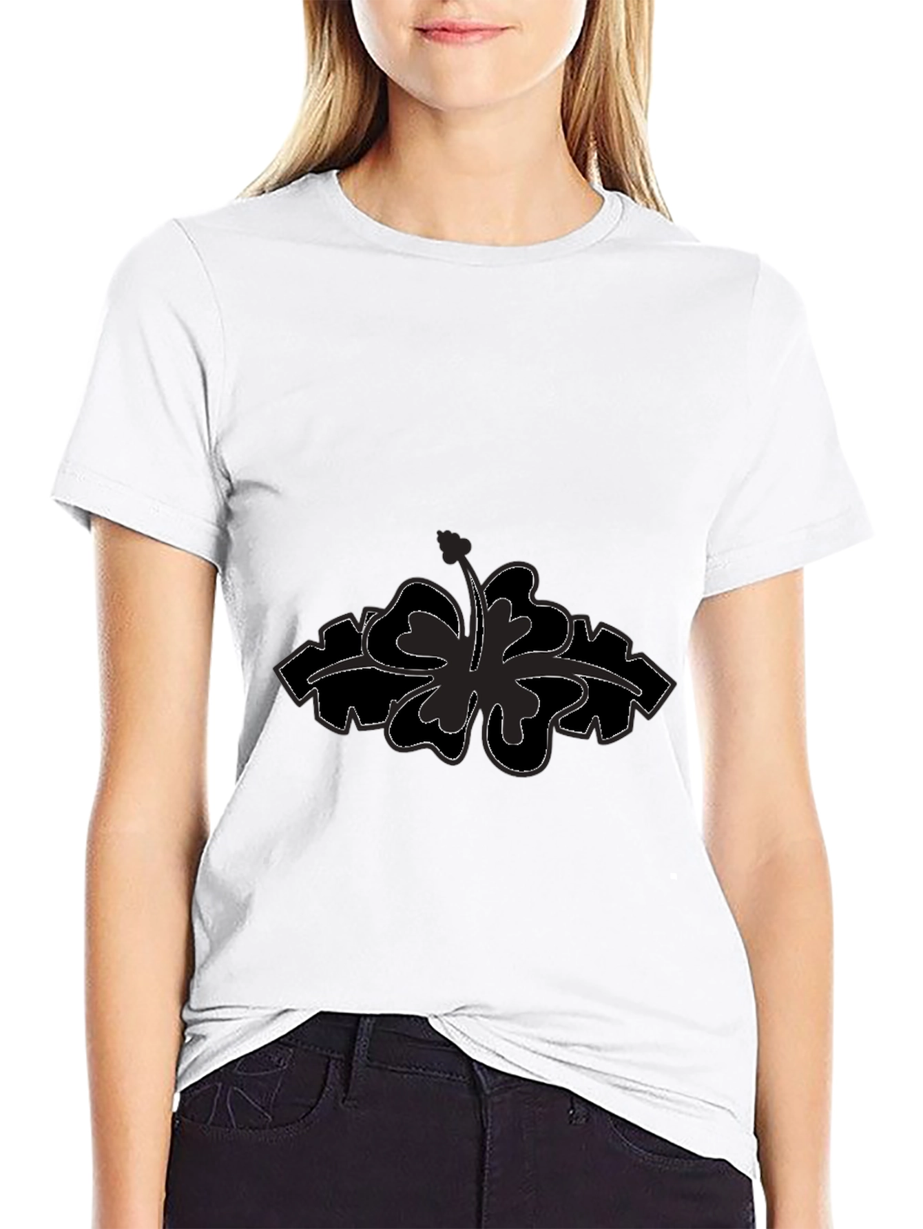 Black Men's Black T-Shirt with Flower Design view 9