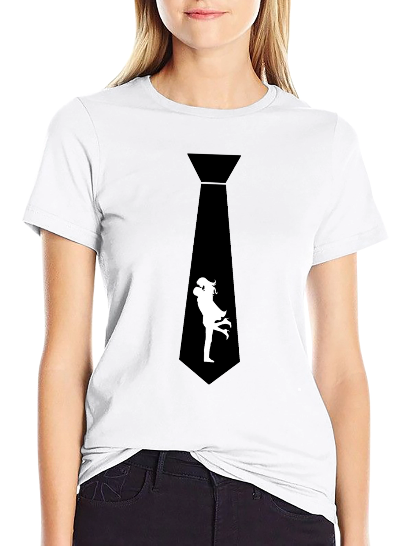 Black Novelty Black T-Shirt - Tie with Romantic Couple Graphic view 9
