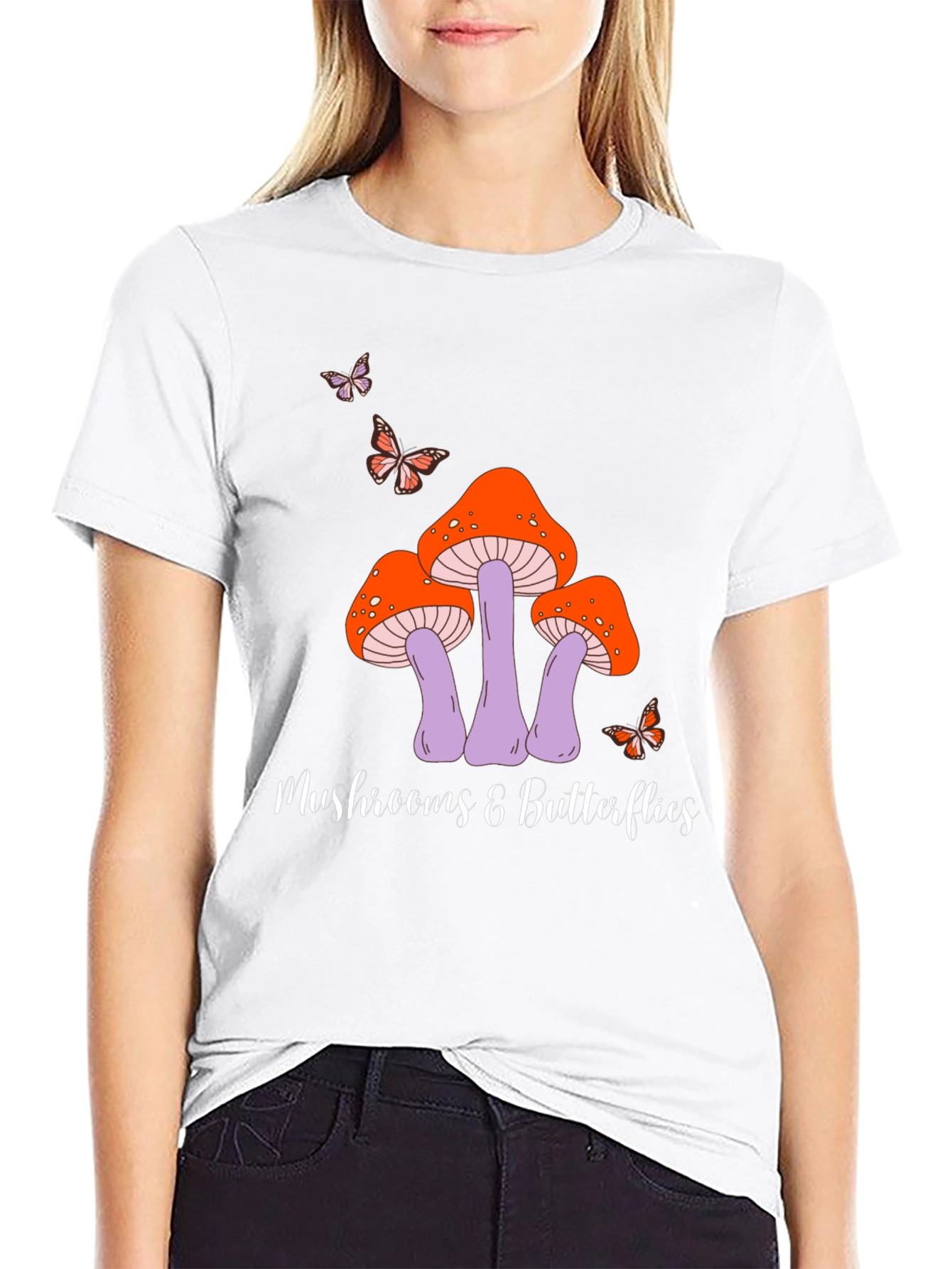 Black Mushroom & Butterfly Graphic Tee view 9