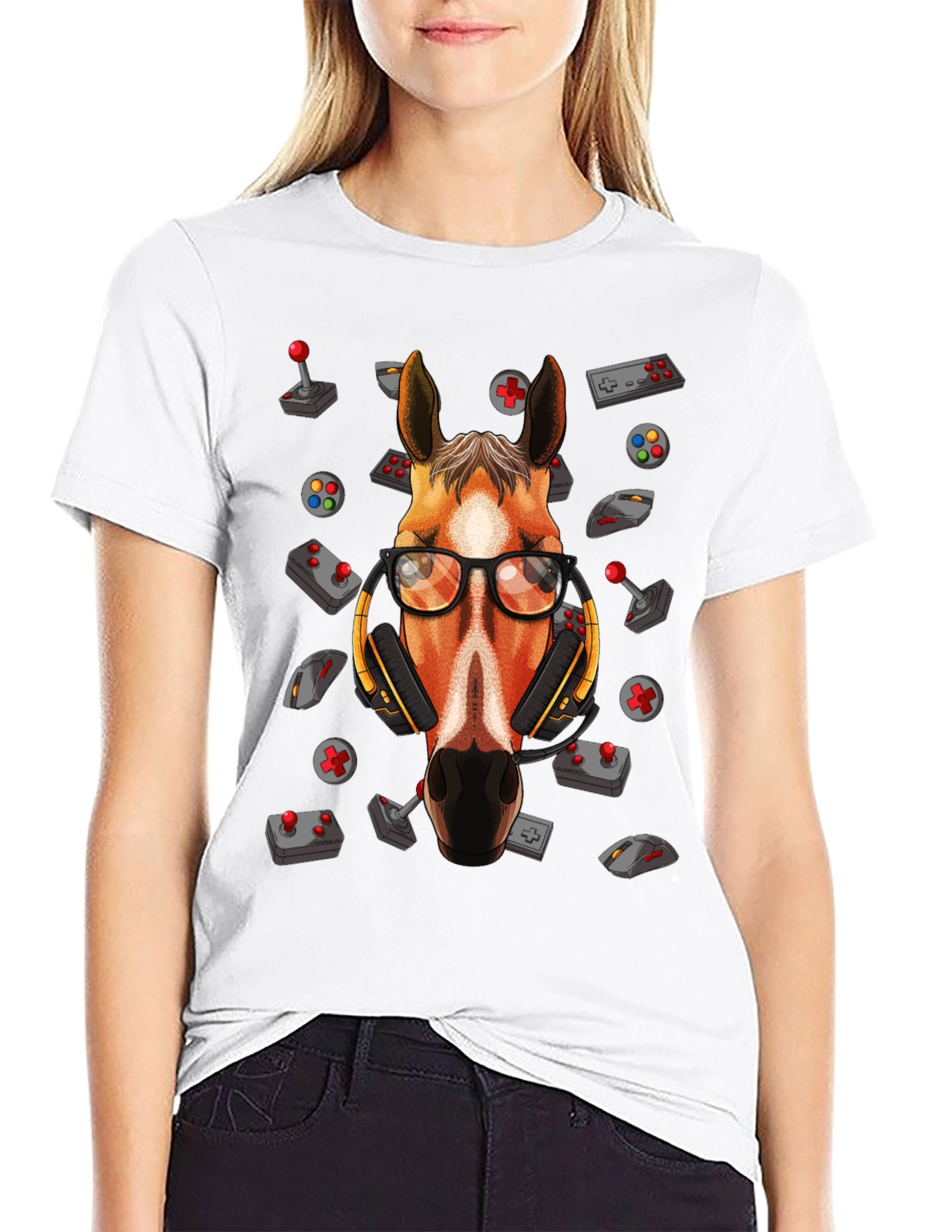 Black Gamer Horse Graphic Tee - Funny Animal Lover T-Shirt view 9