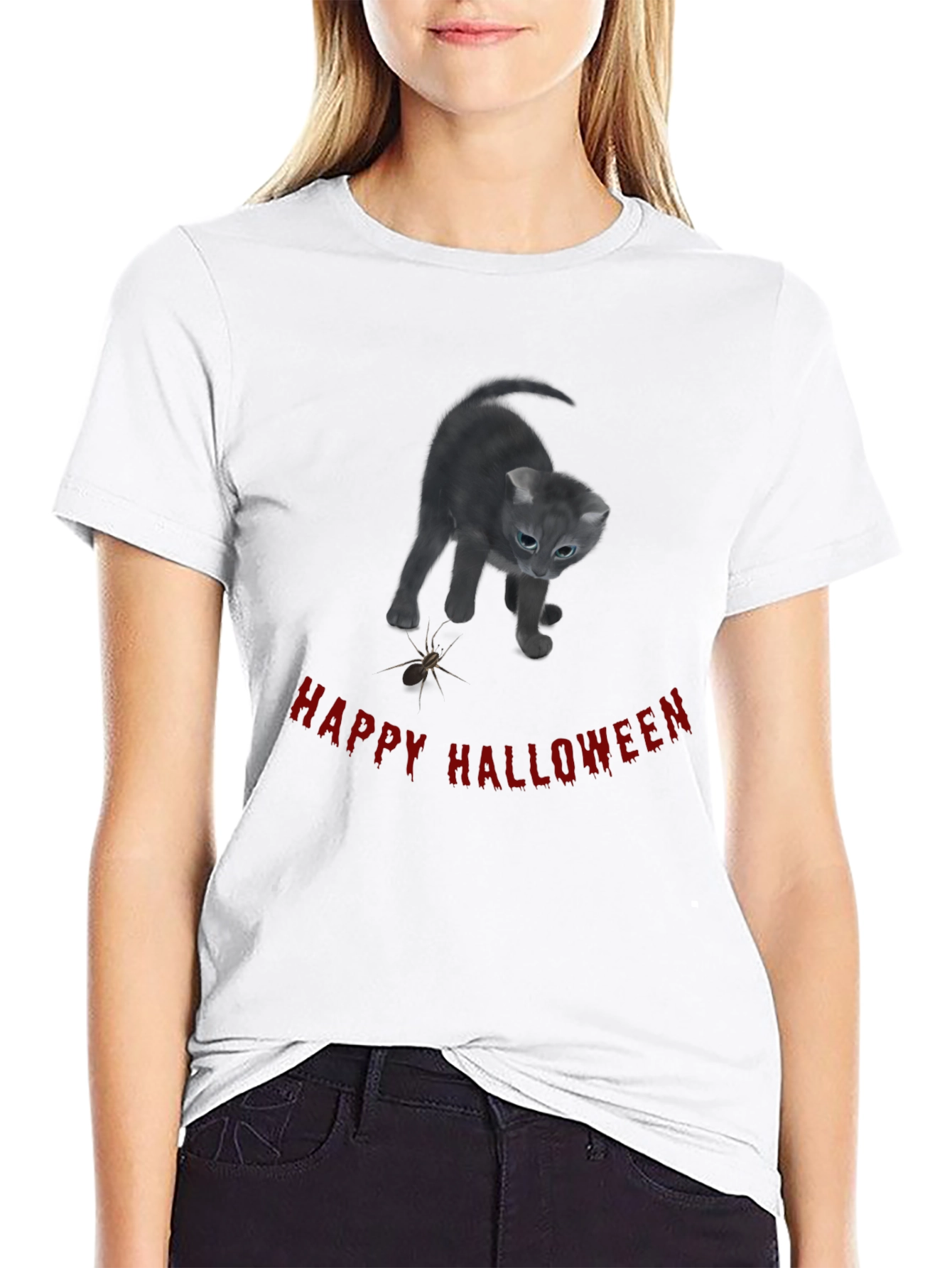 Black Happy Halloween Cat T-Shirt - Black view 9