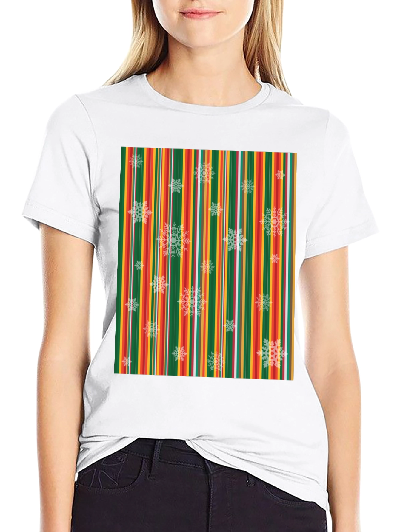 Black Festive Striped Snowflake T-Shirt view 9