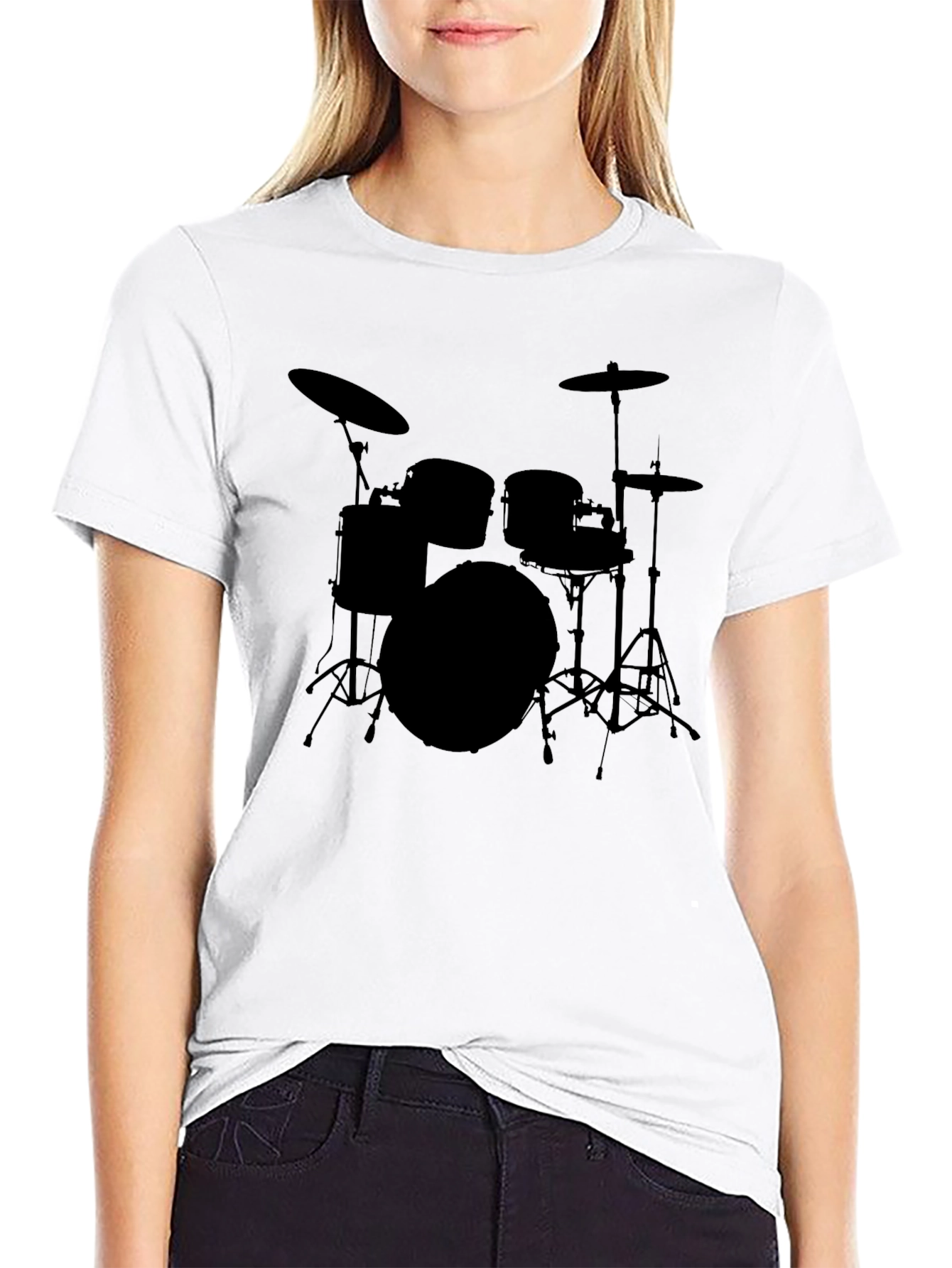 Black Drum Set Graphic Tee - Black Cotton T-Shirt view 9