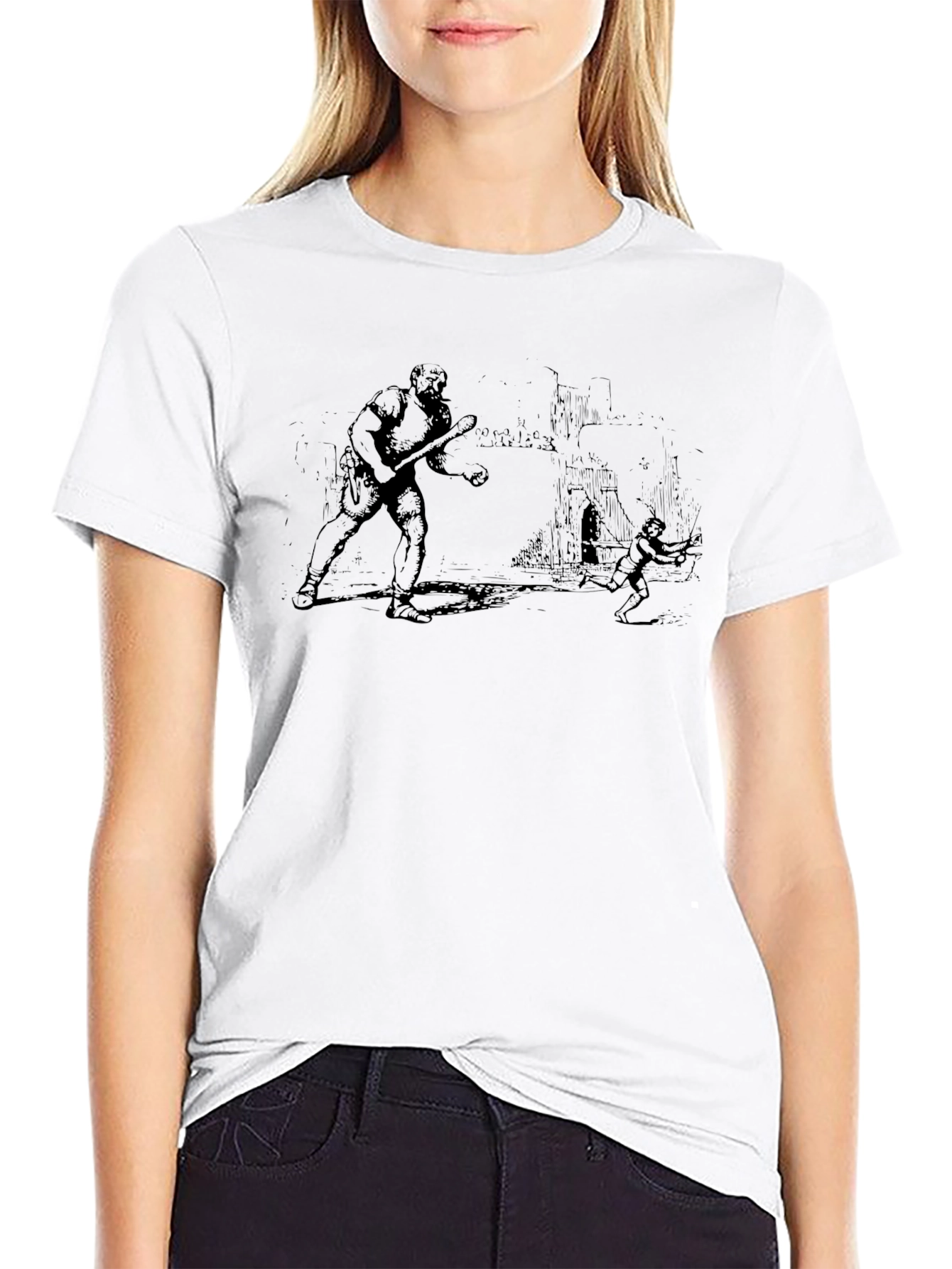 Black Graphic Novelty T-Shirt: Vintage Battle Scene view 9