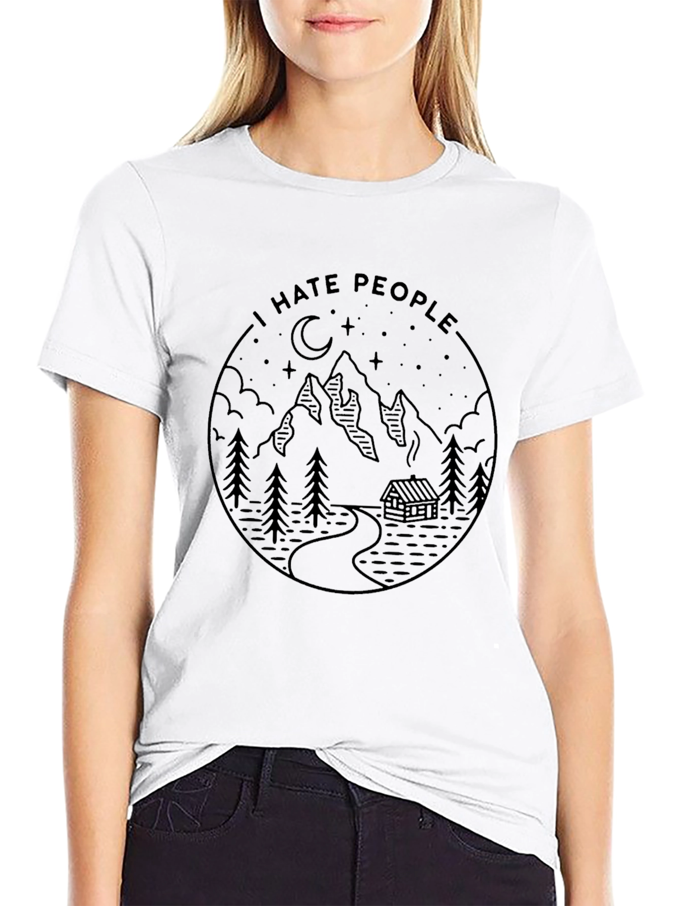 Black I Hate People Mountain Scene T-Shirt view 9