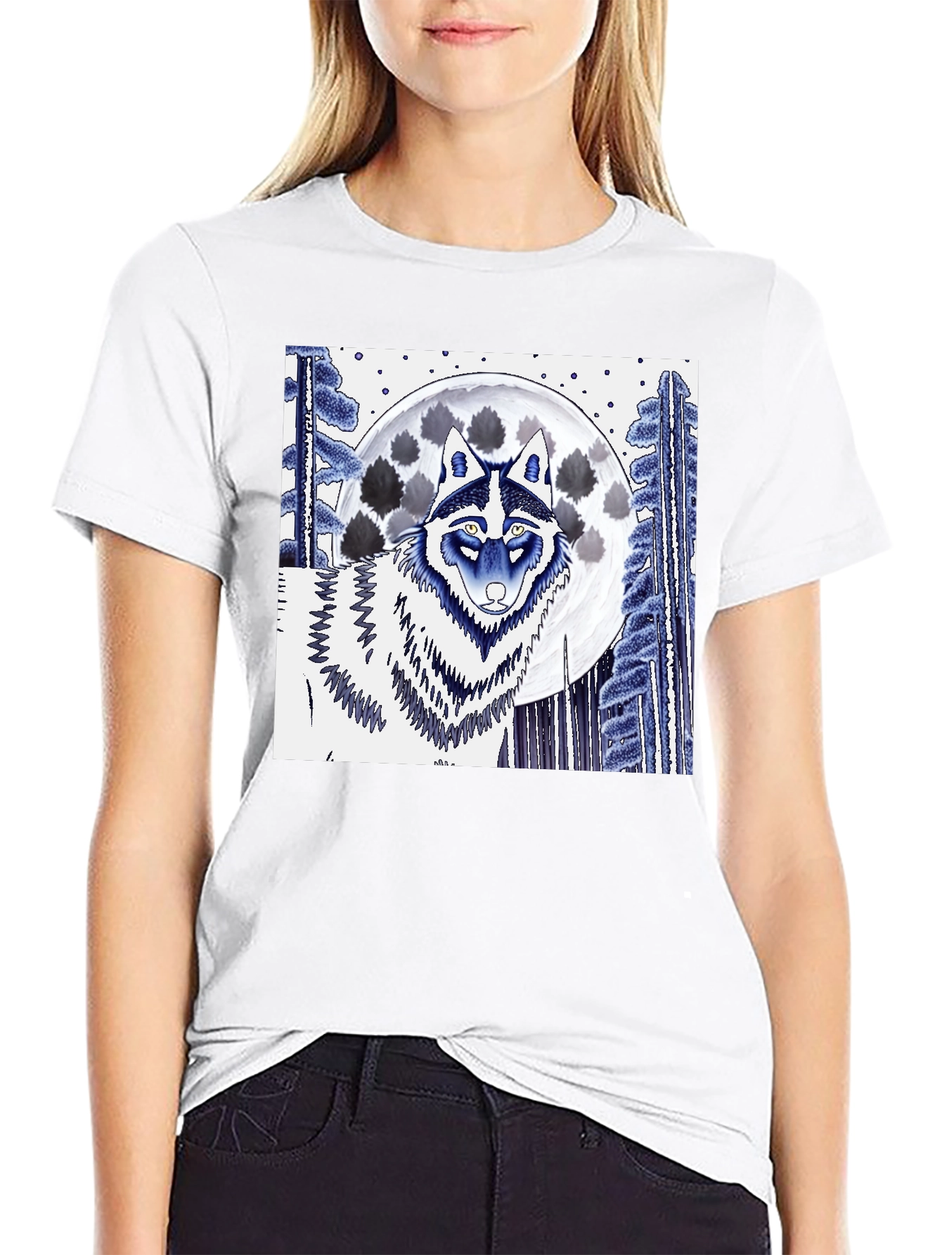 Black Wolf & Moon Graphic Tee view 9