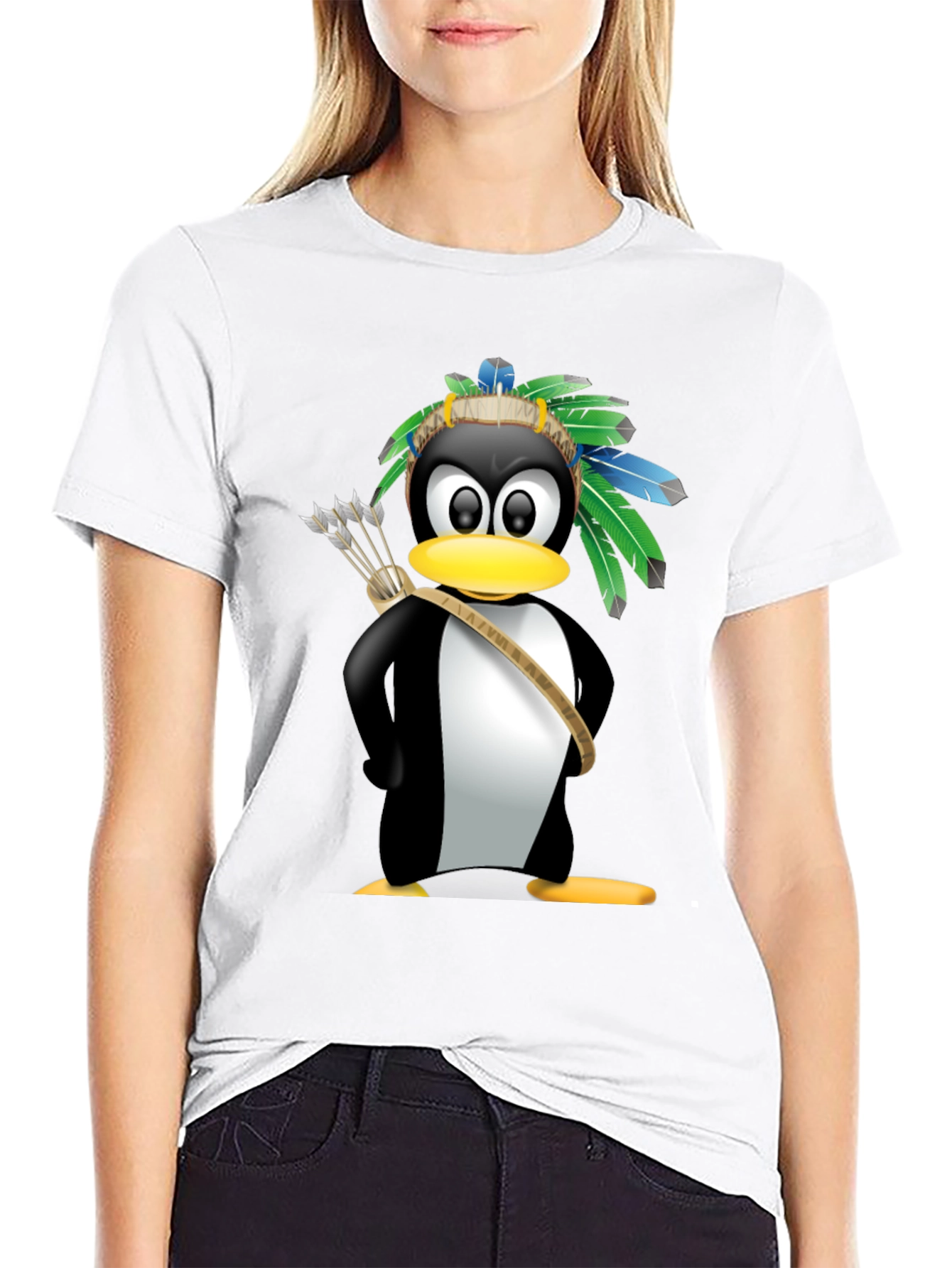 Black Native American Penguin Graphic Tee - Black view 9