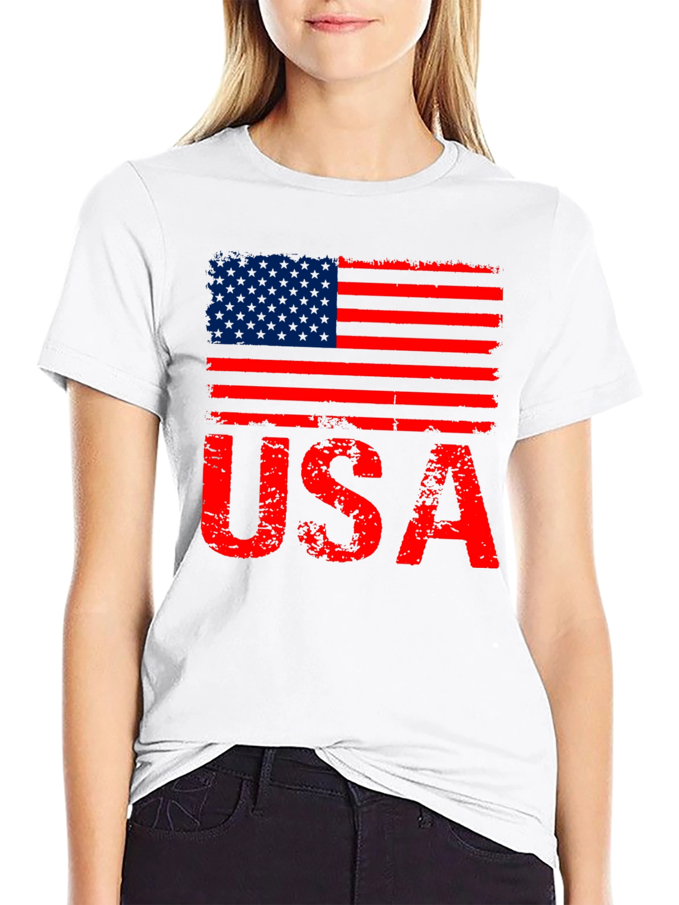Black Distressed USA Flag Graphic T-Shirt view 9