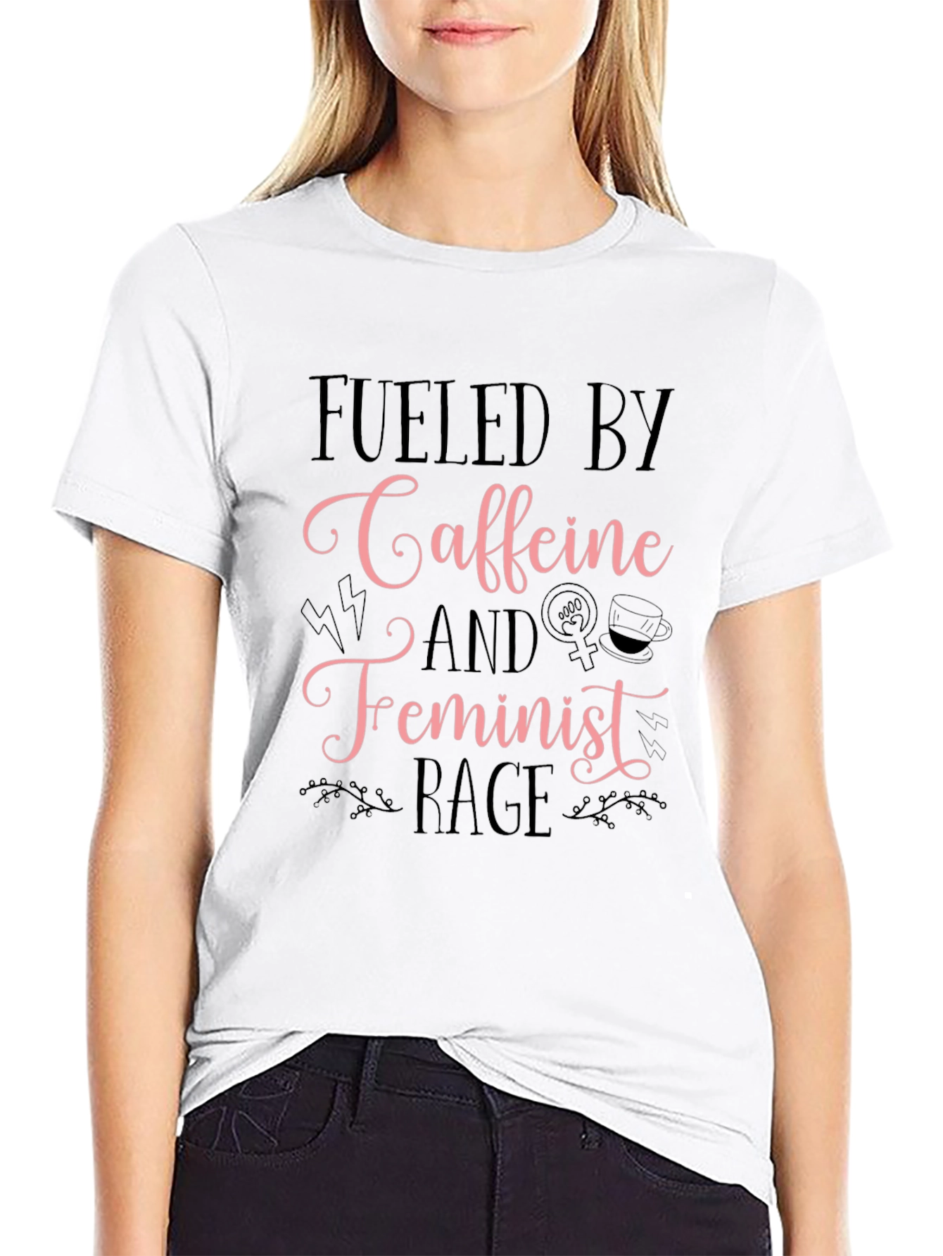 Black Fueled By Caffeine Feminist Rage T-Shirt view 9