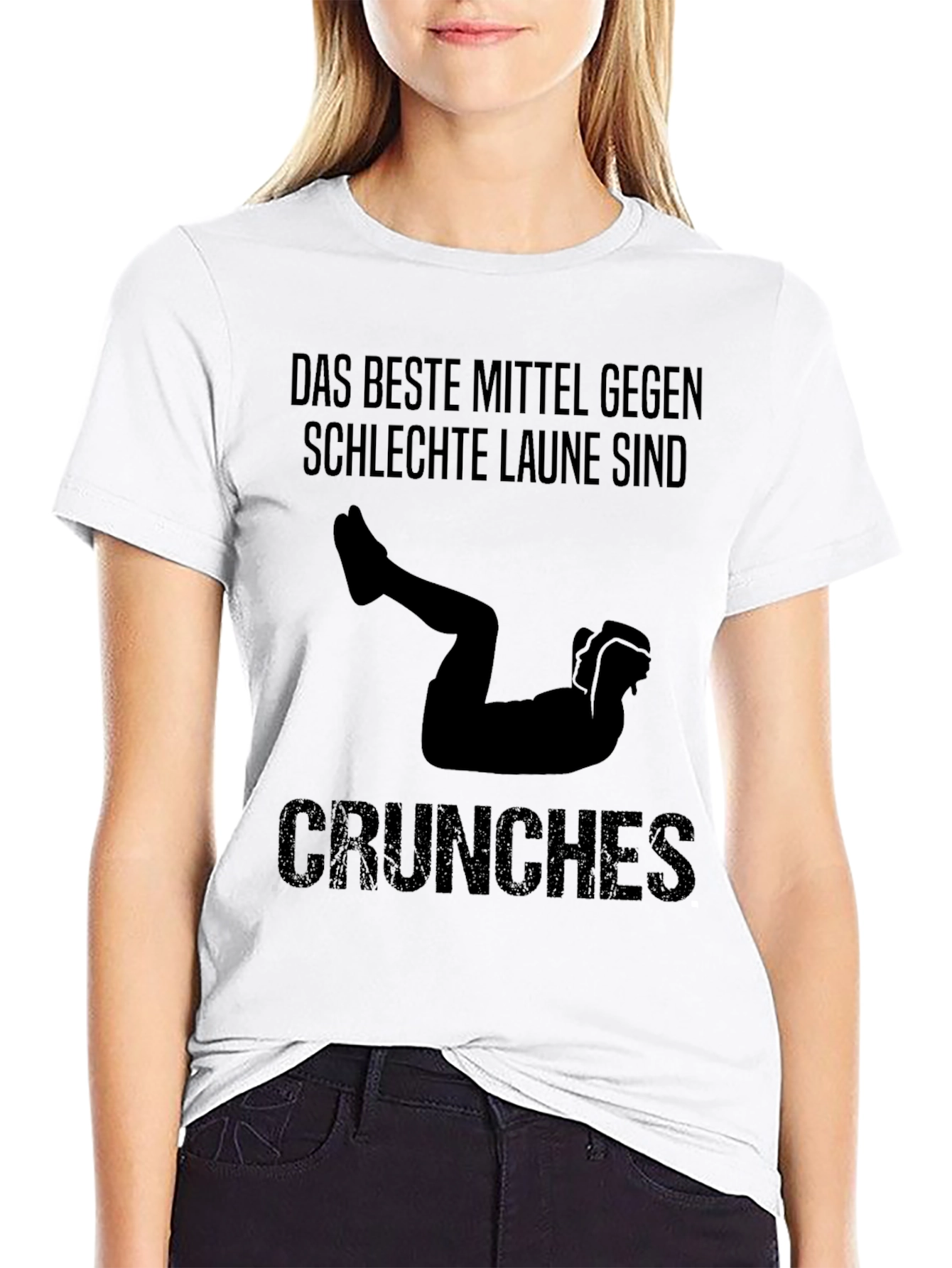 Black Funny Fitness Crunches Graphic Tee - Best Mood Booster Shirt view 9