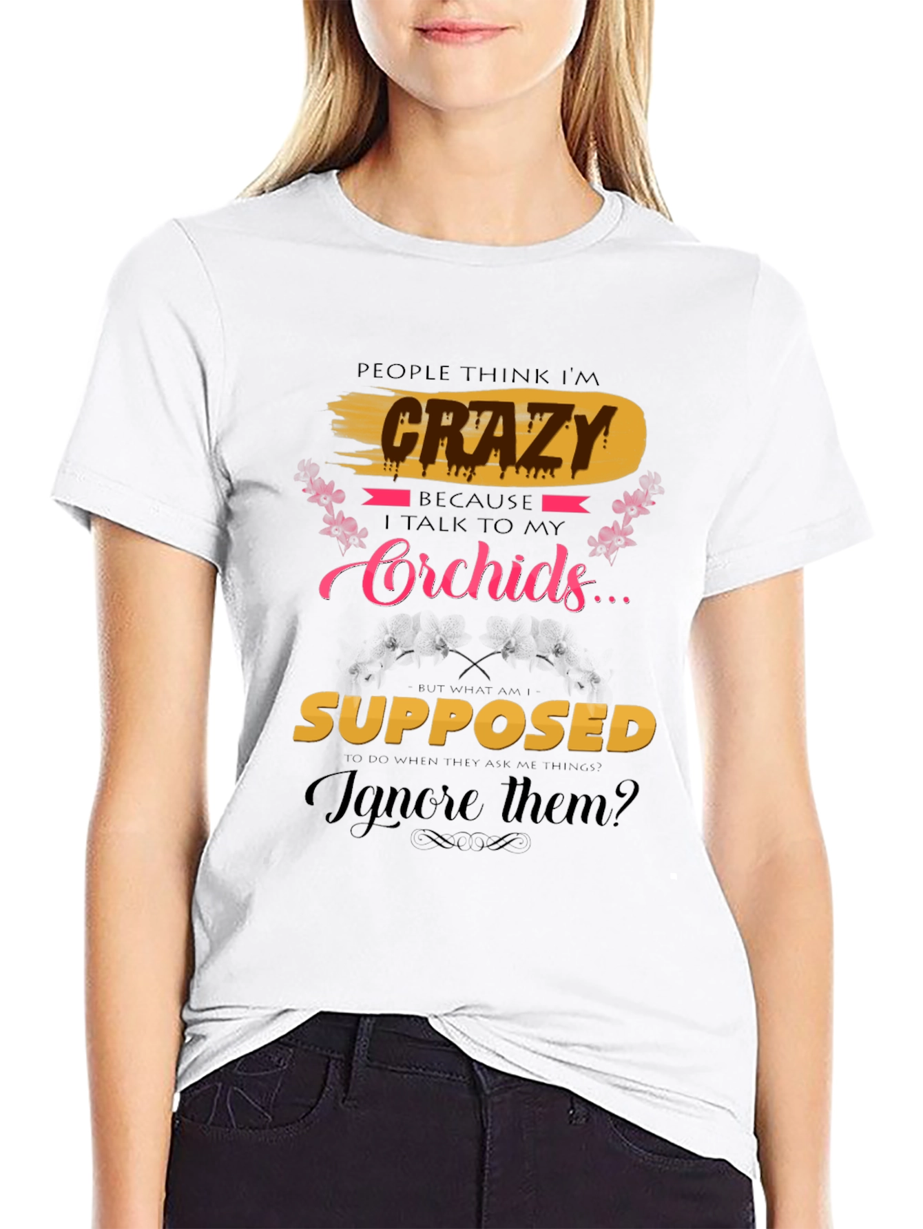 Black Crazy About Orchids T-Shirt view 9