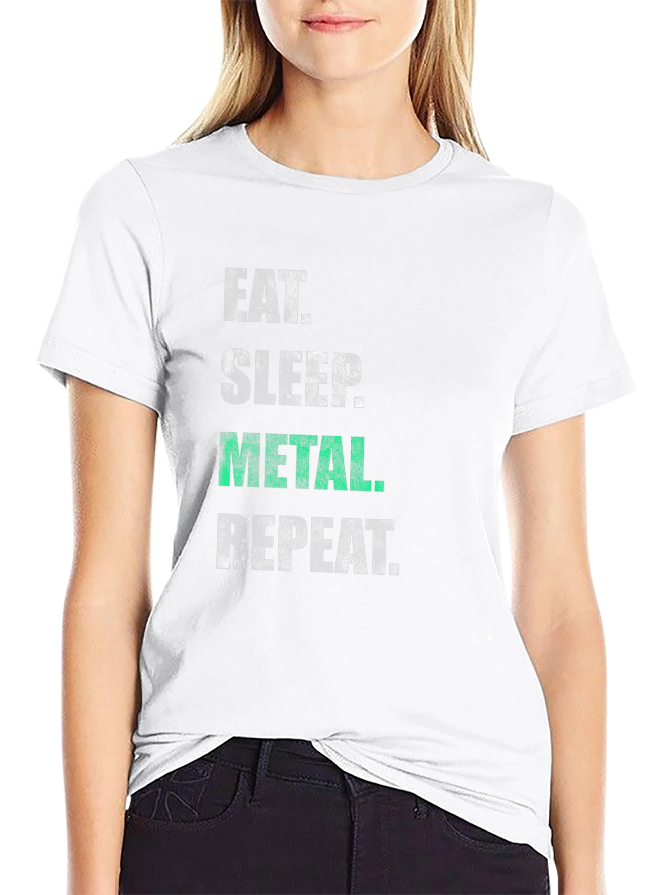 Black Eat Sleep Metal Repeat T-Shirt - Black Graphic Tee view 9
